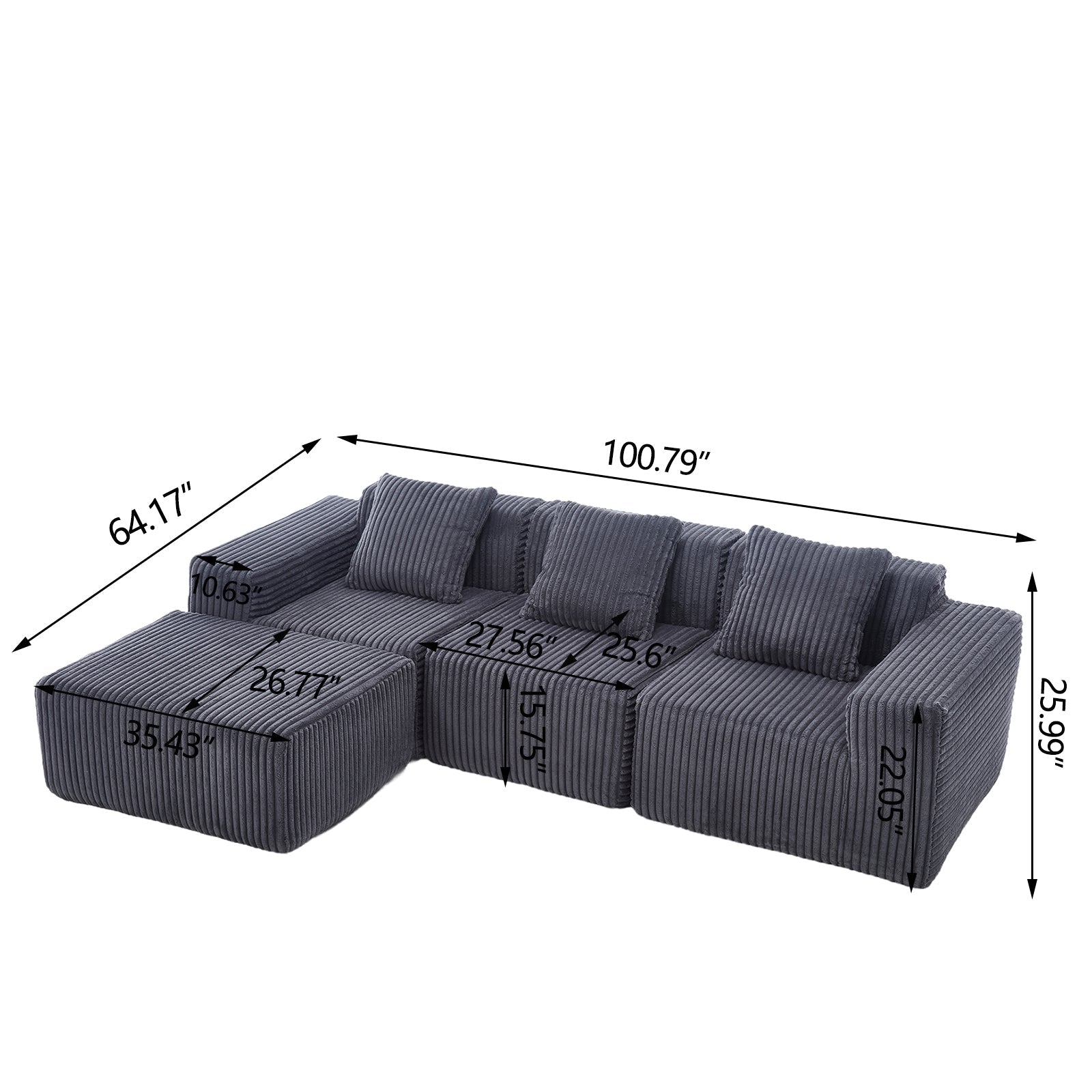 Modern Minimalist Modular Sectional Sofa with Deep Seats (W2959S00002) - Direct Wicker