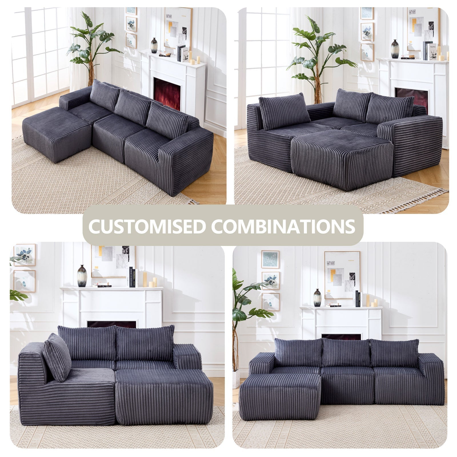 Modern Minimalist Modular Sectional Sofa with Deep Seats (W2959S00002) - Direct Wicker