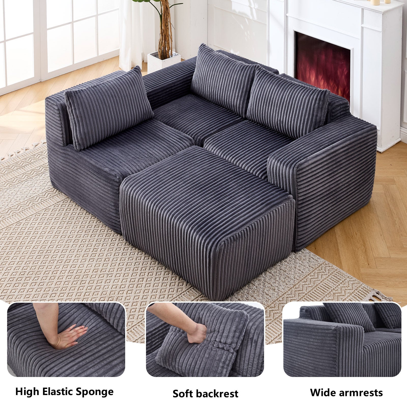 Modern Minimalist Modular Sectional Sofa with Deep Seats (W2959S00002) - Direct Wicker