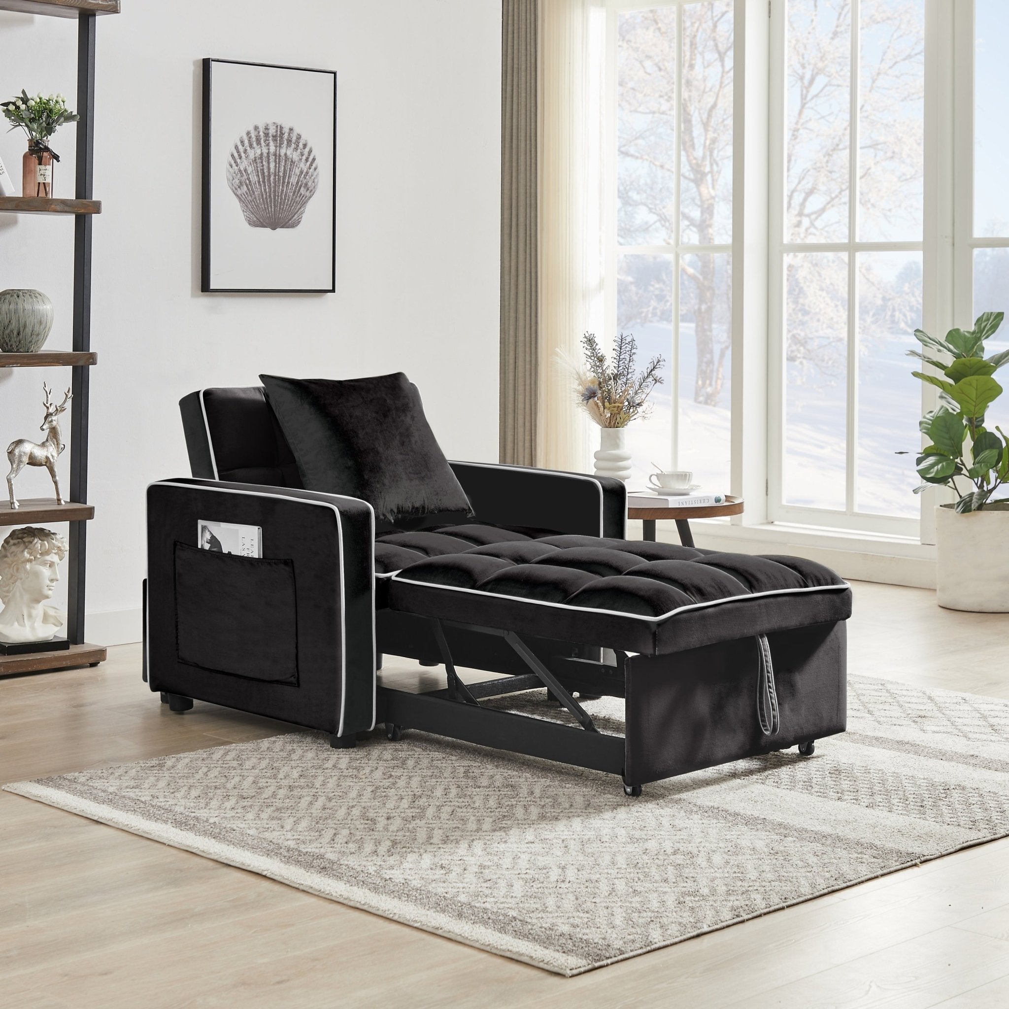Modern Velvet Three - in - One Sofa Bed Chair Adjustable Recliner Black (W1359137373) - Direct Wicker