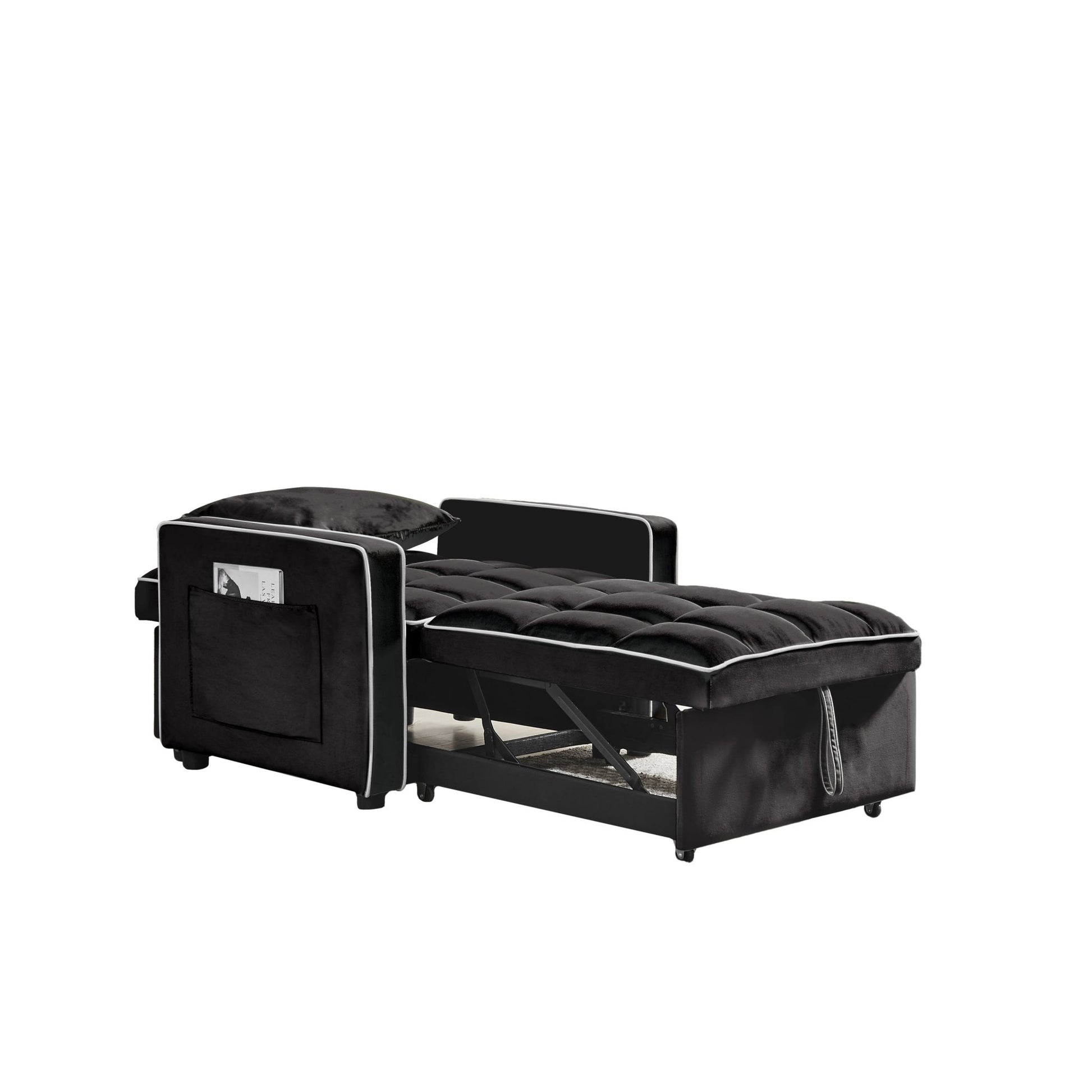 Modern Velvet Three - in - One Sofa Bed Chair Adjustable Recliner Black (W1359137373) - Direct Wicker