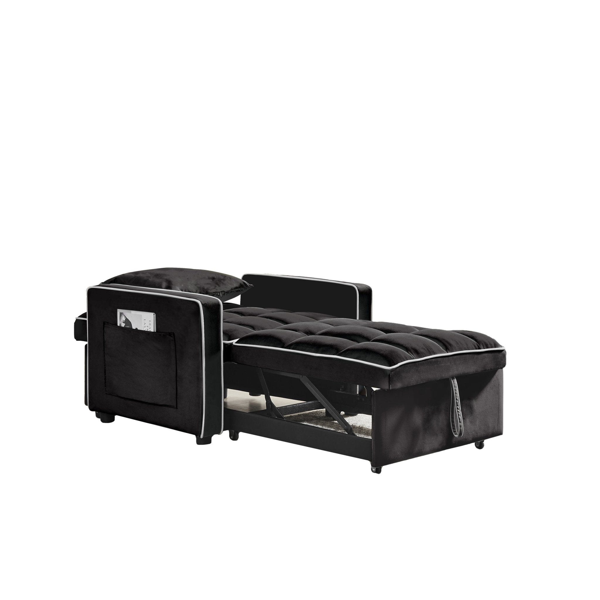 Modern Velvet Three - in - One Sofa Bed Chair Adjustable Recliner Black (W1359137373) - Direct Wicker