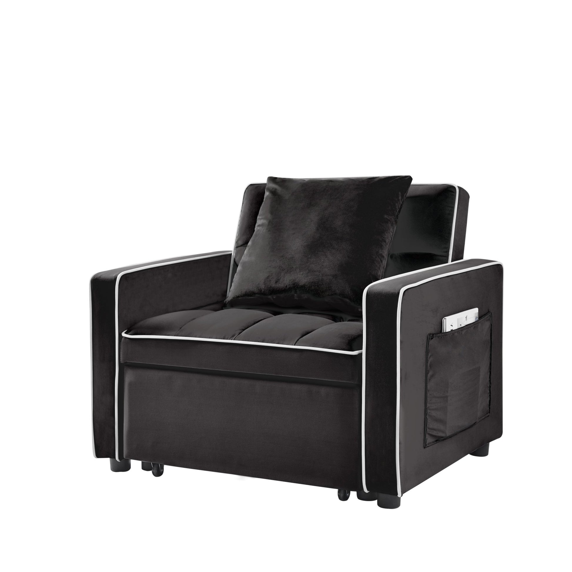 Modern Velvet Three - in - One Sofa Bed Chair Adjustable Recliner Black (W1359137373) - Direct Wicker