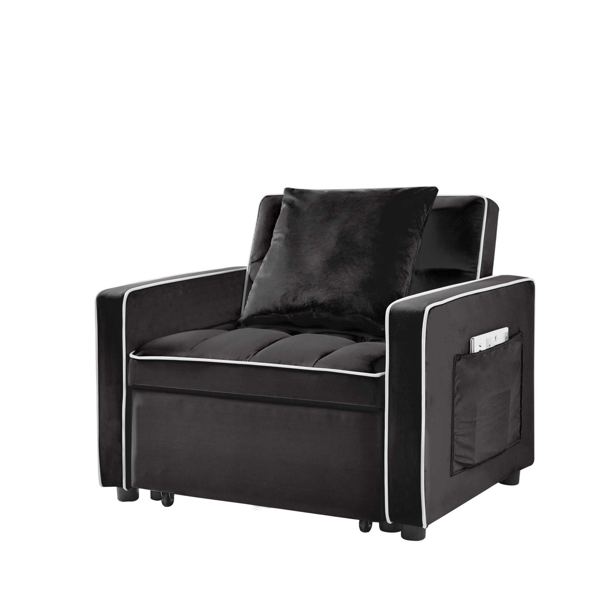 Modern Velvet Three - in - One Sofa Bed Chair Adjustable Recliner Black (W1359137373) - Direct Wicker