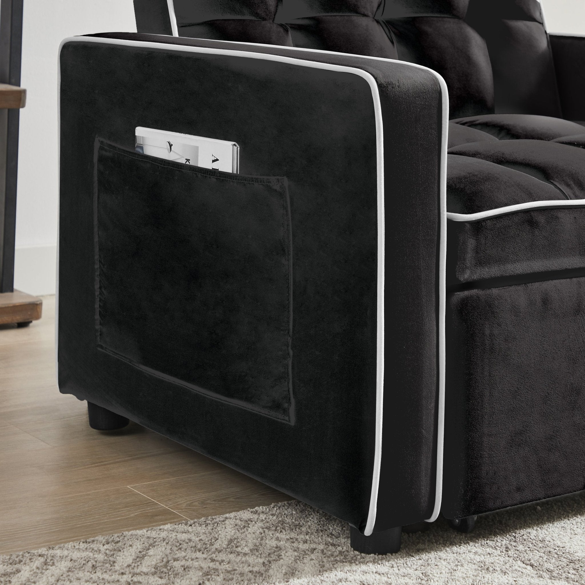 Modern Velvet Three - in - One Sofa Bed Chair Adjustable Recliner Black (W1359137373) - Direct Wicker