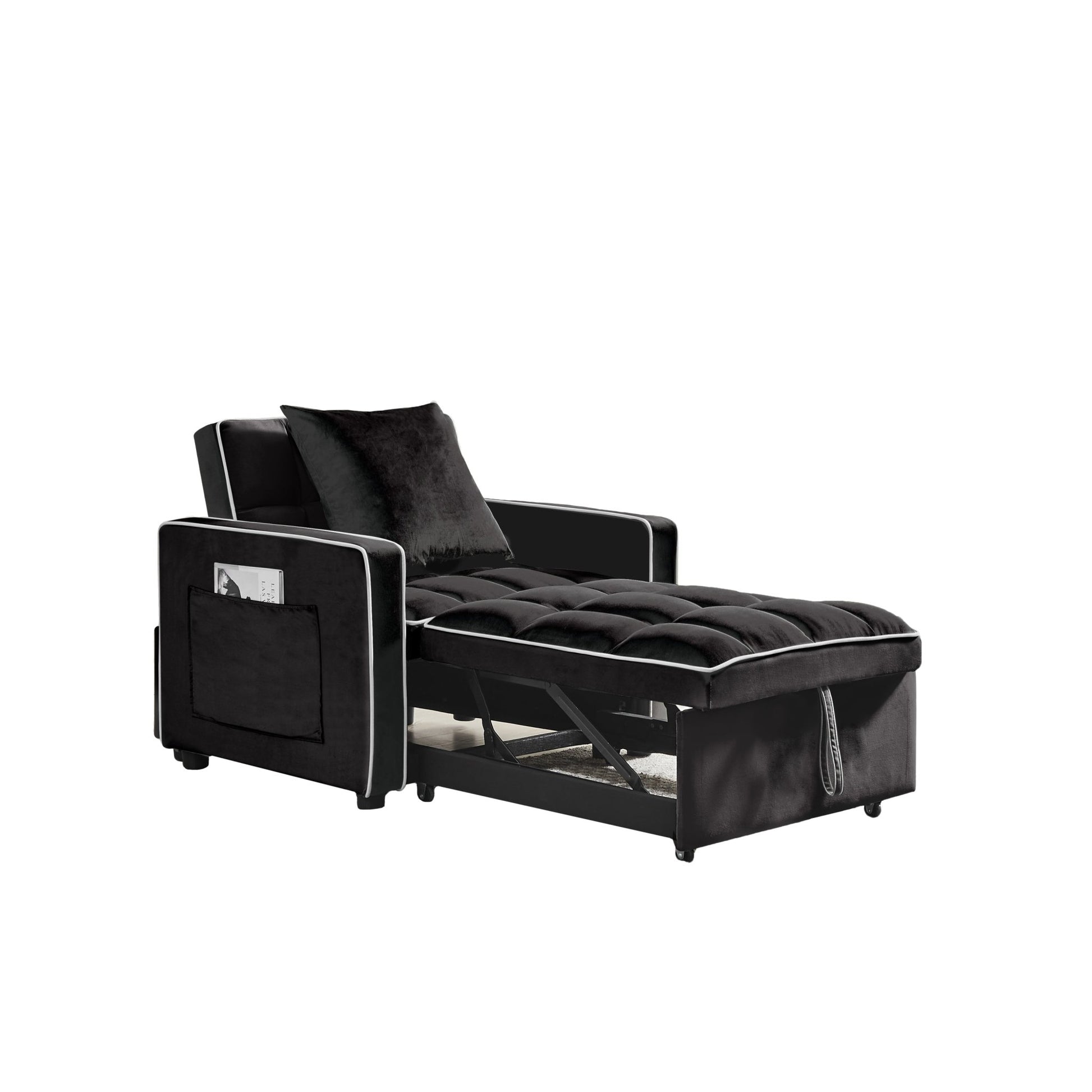 Modern Velvet Three - in - One Sofa Bed Chair Adjustable Recliner Black (W1359137373) - Direct Wicker