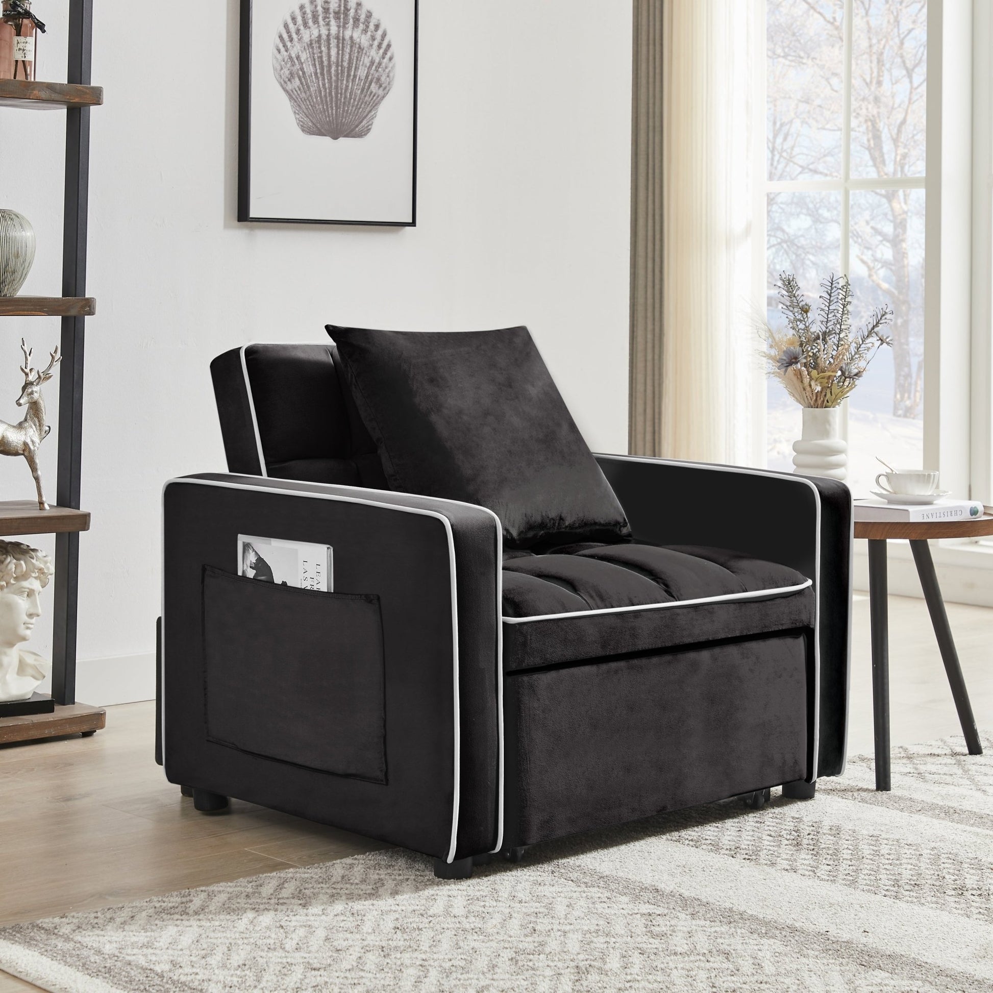 Modern Velvet Three - in - One Sofa Bed Chair Adjustable Recliner Black (W1359137373) - Direct Wicker