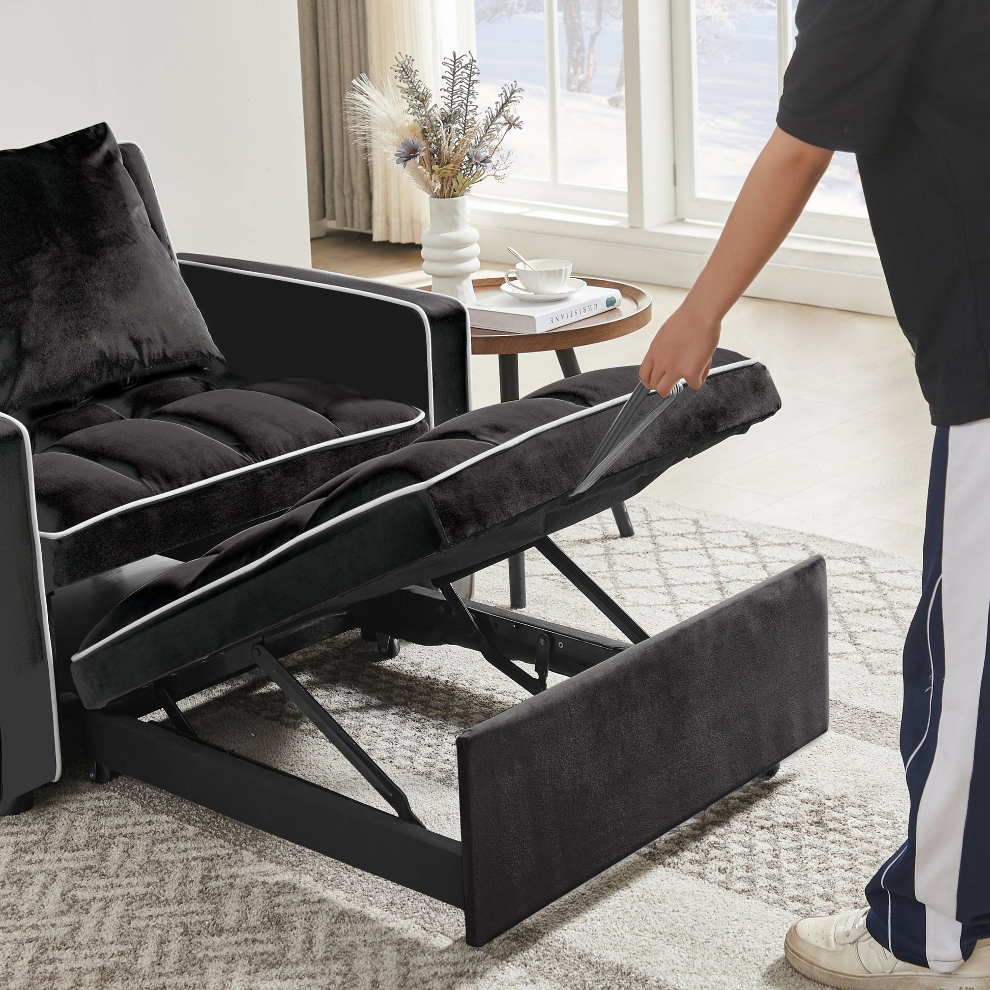 Modern Velvet Three - in - One Sofa Bed Chair Adjustable Recliner Black (W1359137373) - Direct Wicker