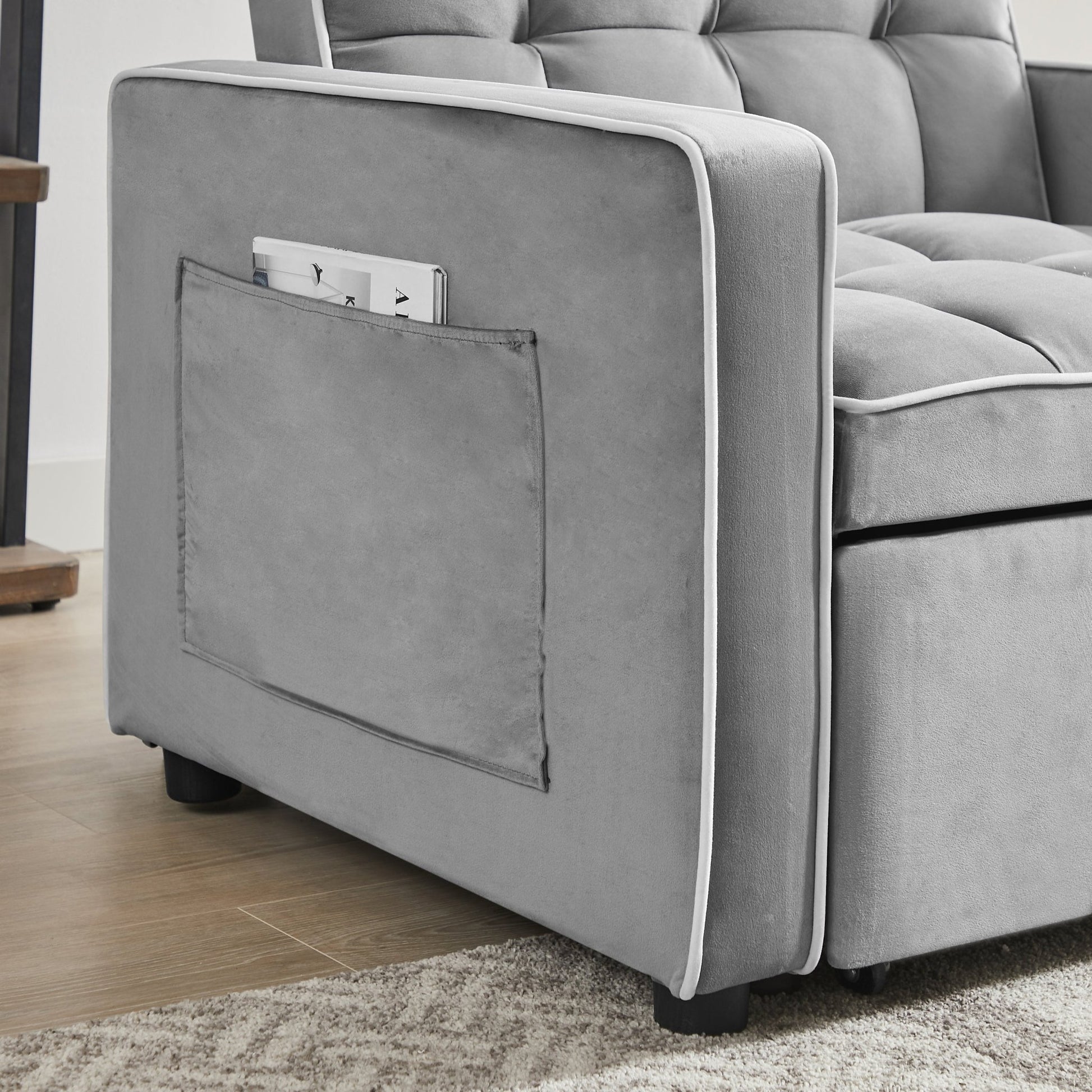 Modern Velvet Three - in - One Sofa Bed Chair Recliner Grey (W1359137376) - Direct Wicker
