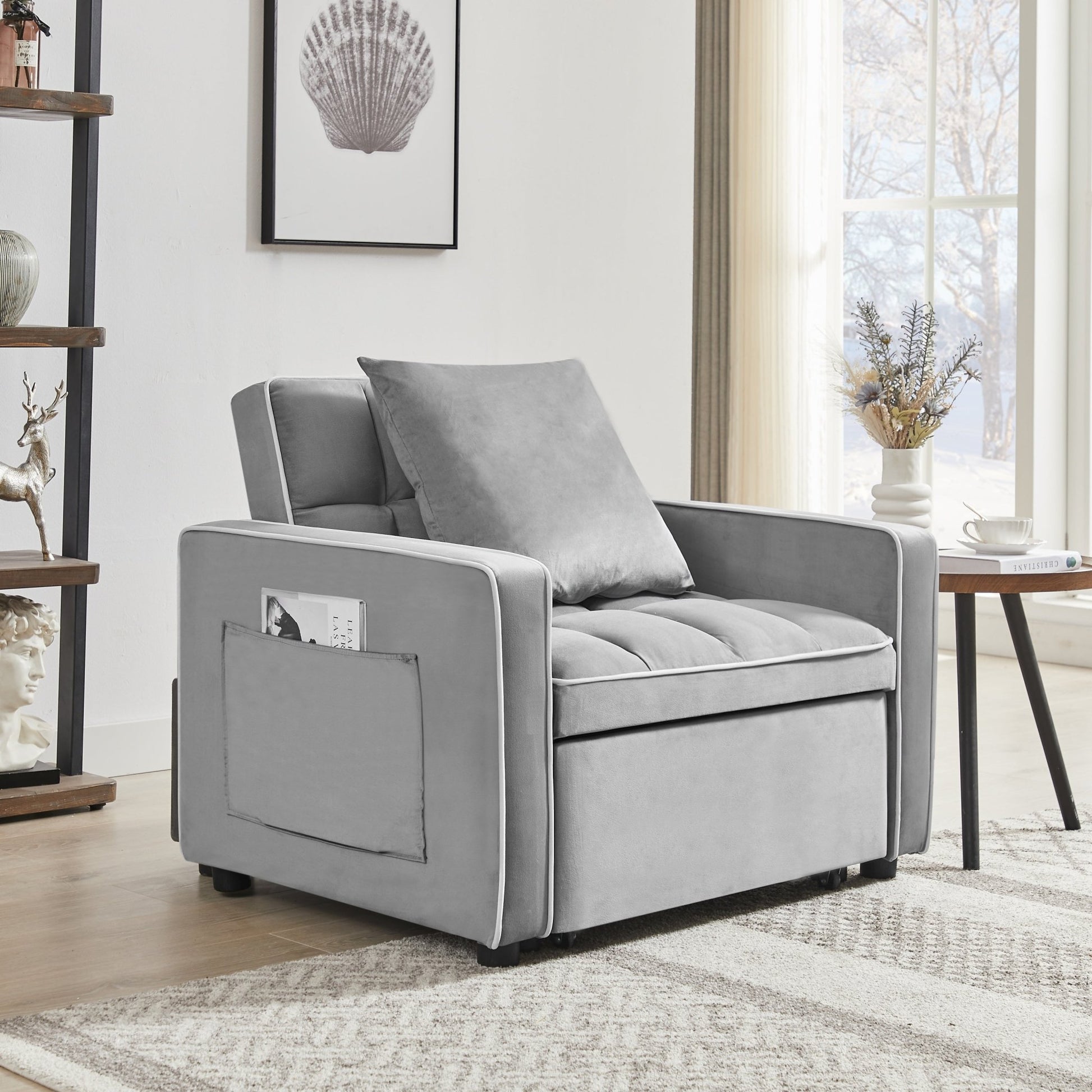 Modern Velvet Three - in - One Sofa Bed Chair Recliner Grey (W1359137376) - Direct Wicker