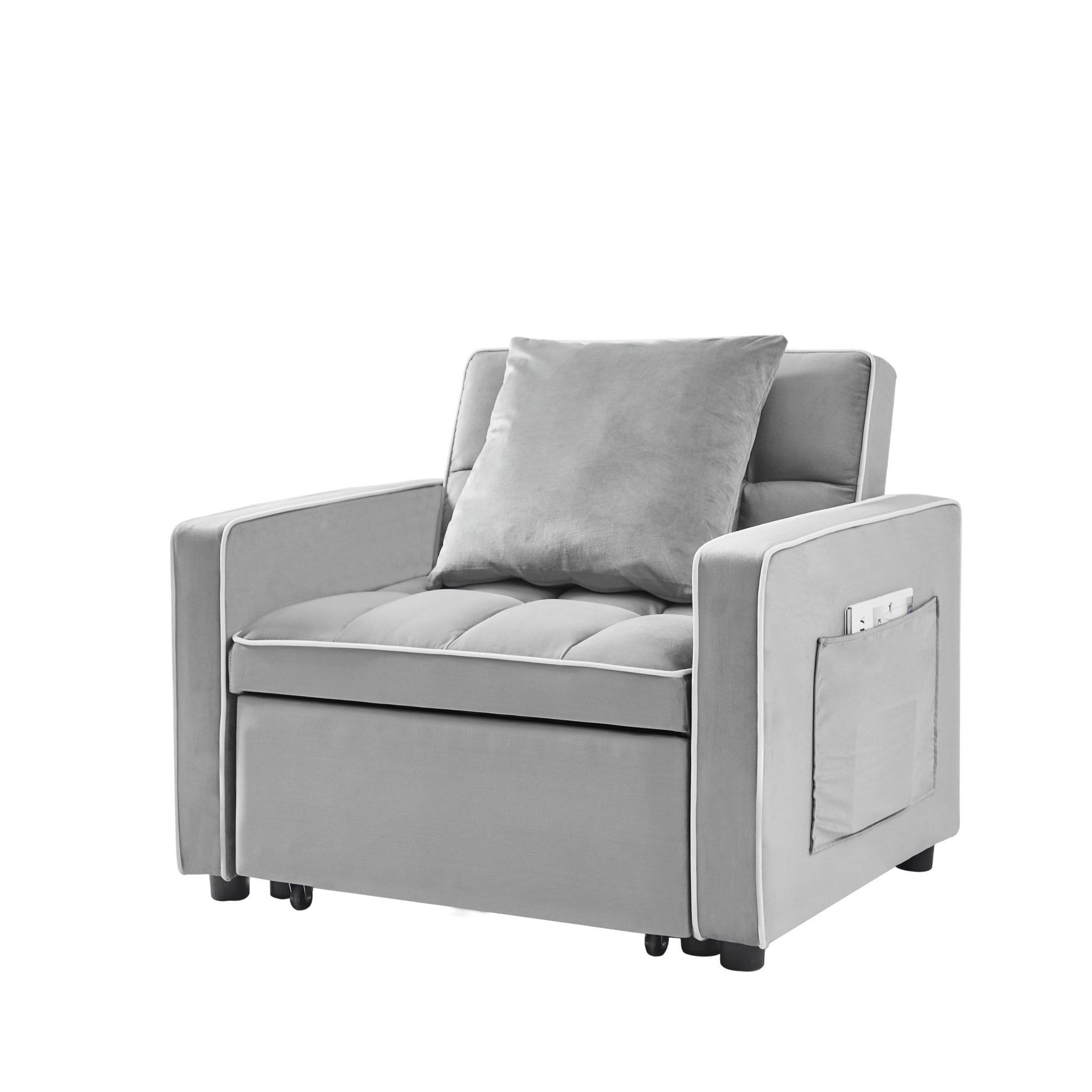 Modern Velvet Three - in - One Sofa Bed Chair Recliner Grey (W1359137376) - Direct Wicker
