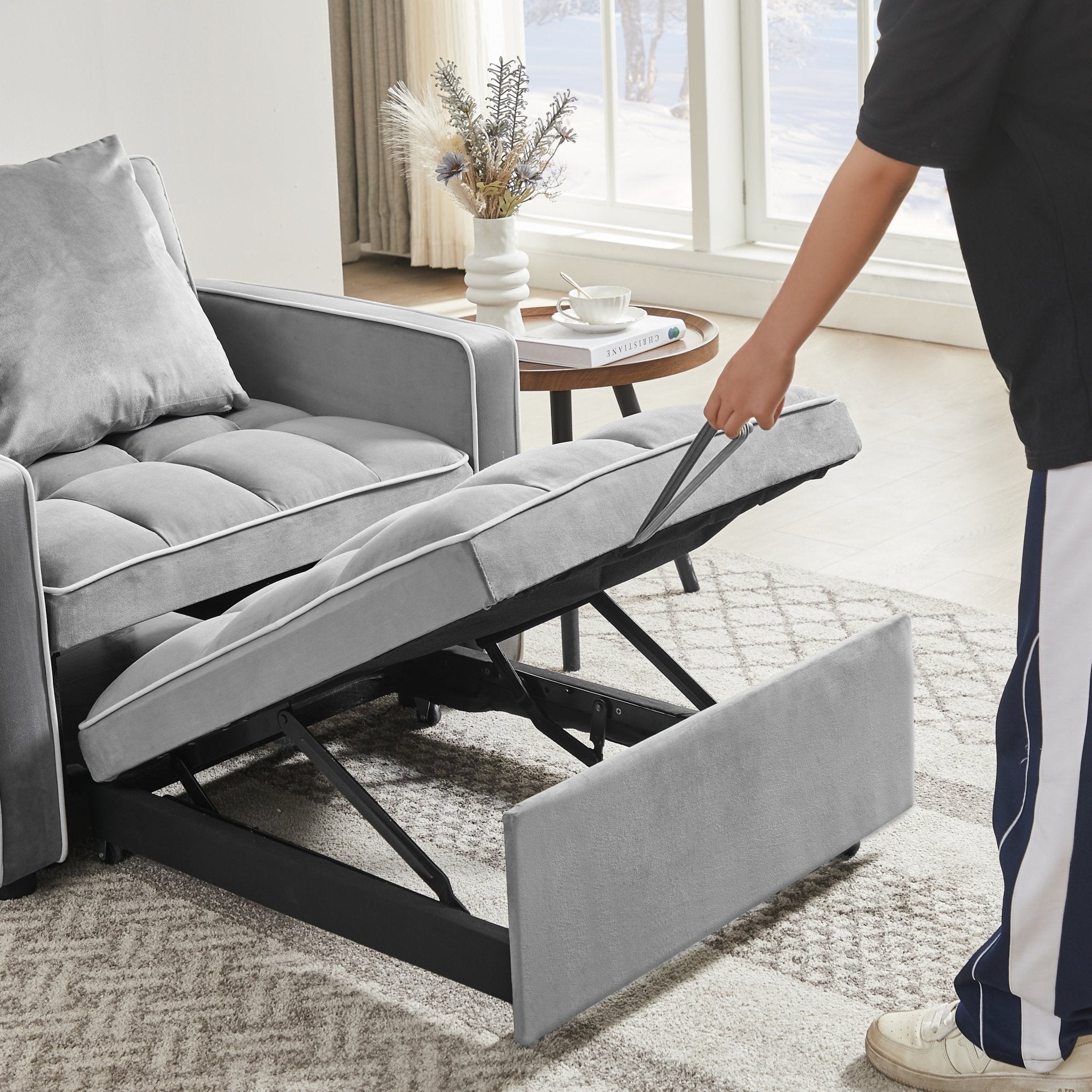 Modern Velvet Three - in - One Sofa Bed Chair Recliner Grey (W1359137376) - Direct Wicker