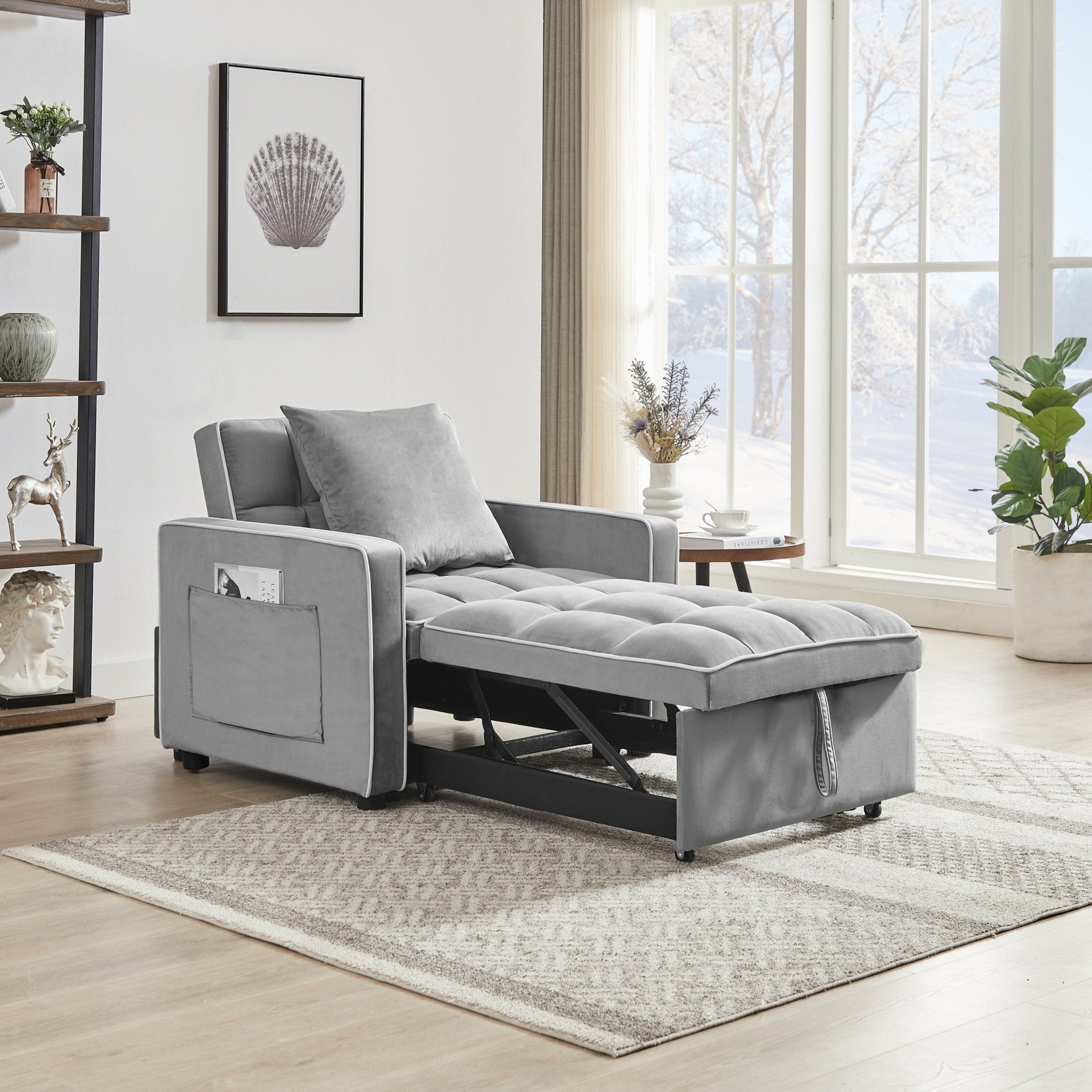 Modern Velvet Three - in - One Sofa Bed Chair Recliner Grey (W1359137376) - Direct Wicker