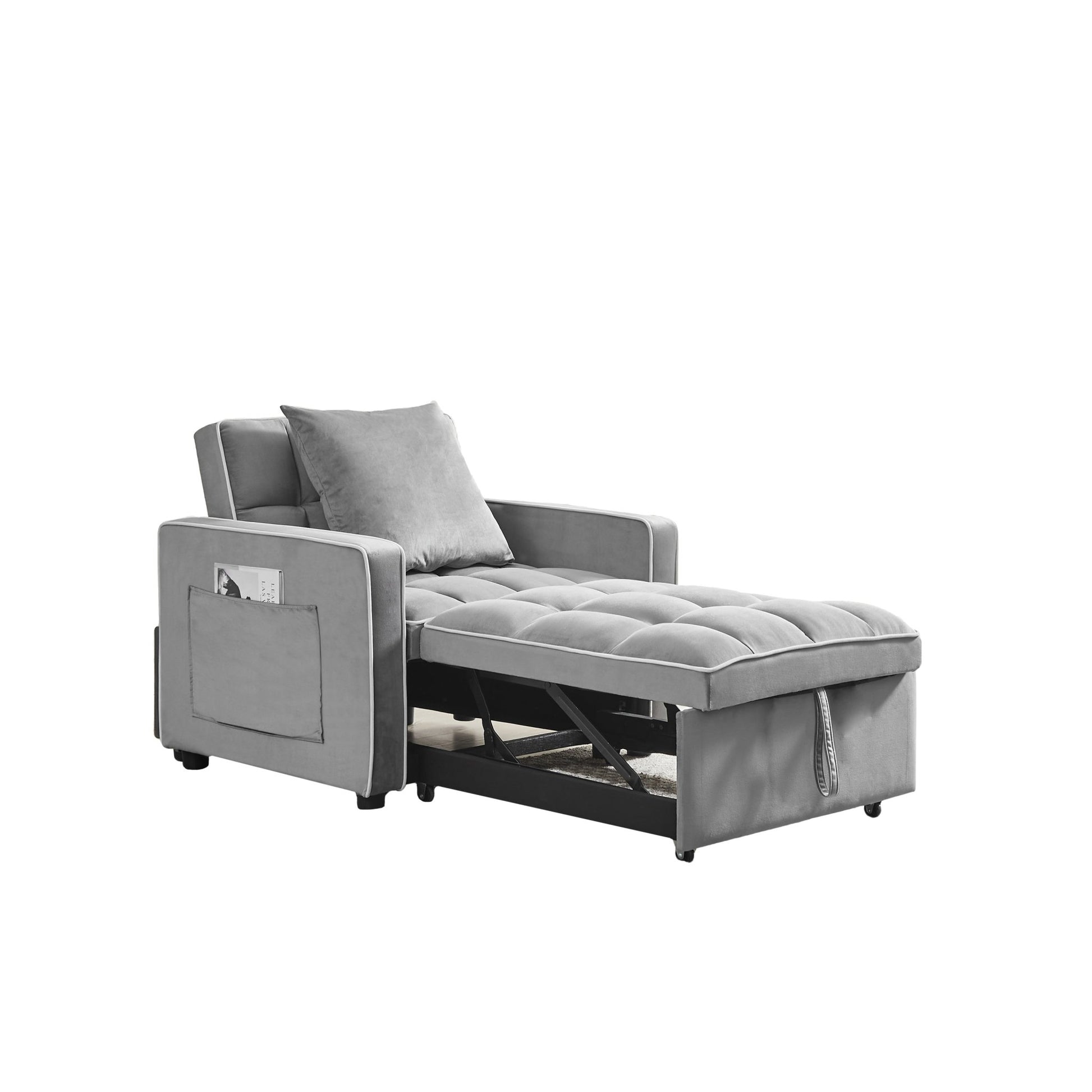 Modern Velvet Three - in - One Sofa Bed Chair Recliner Grey (W1359137376) - Direct Wicker