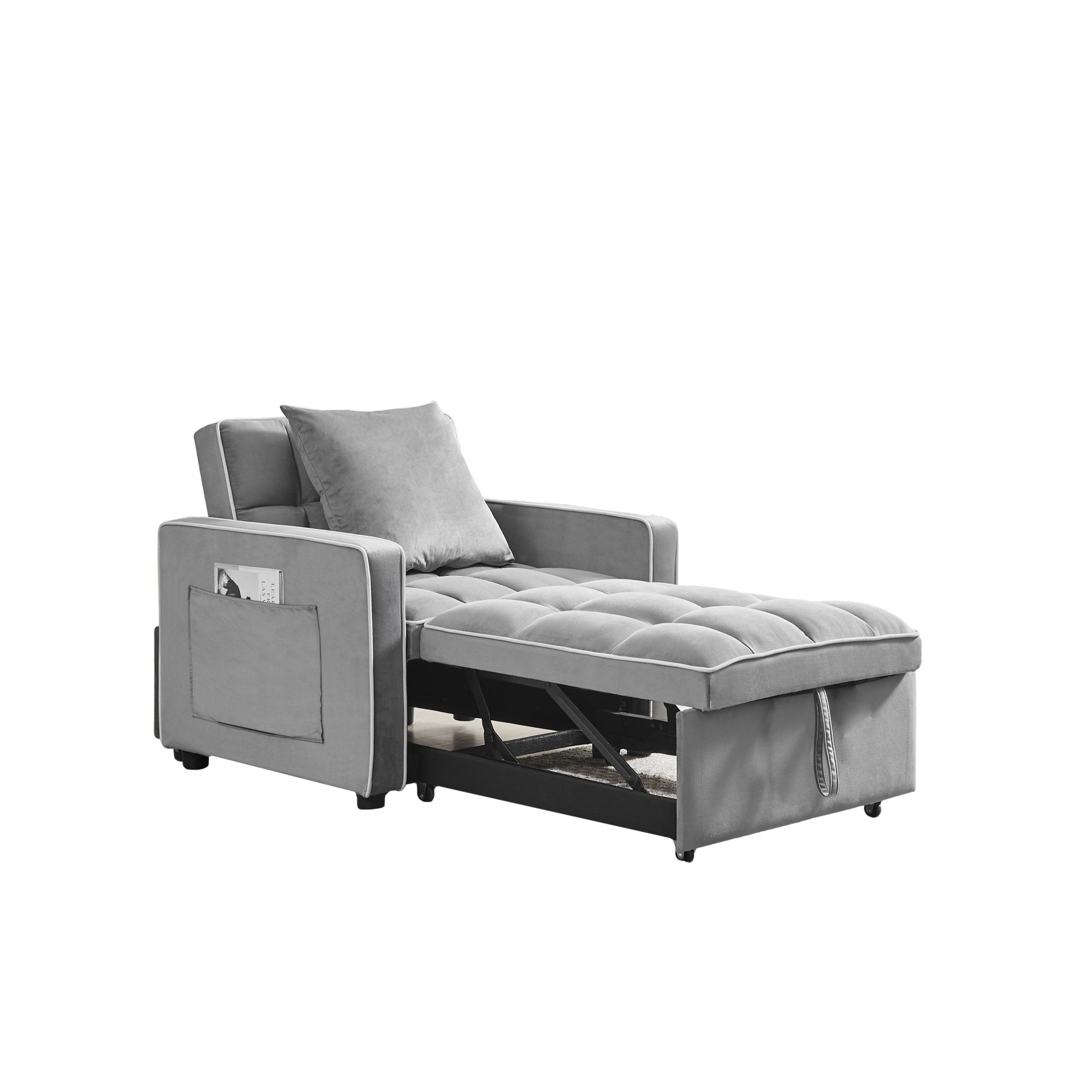 Modern Velvet Three - in - One Sofa Bed Chair Recliner Grey (W1359137376) - Direct Wicker