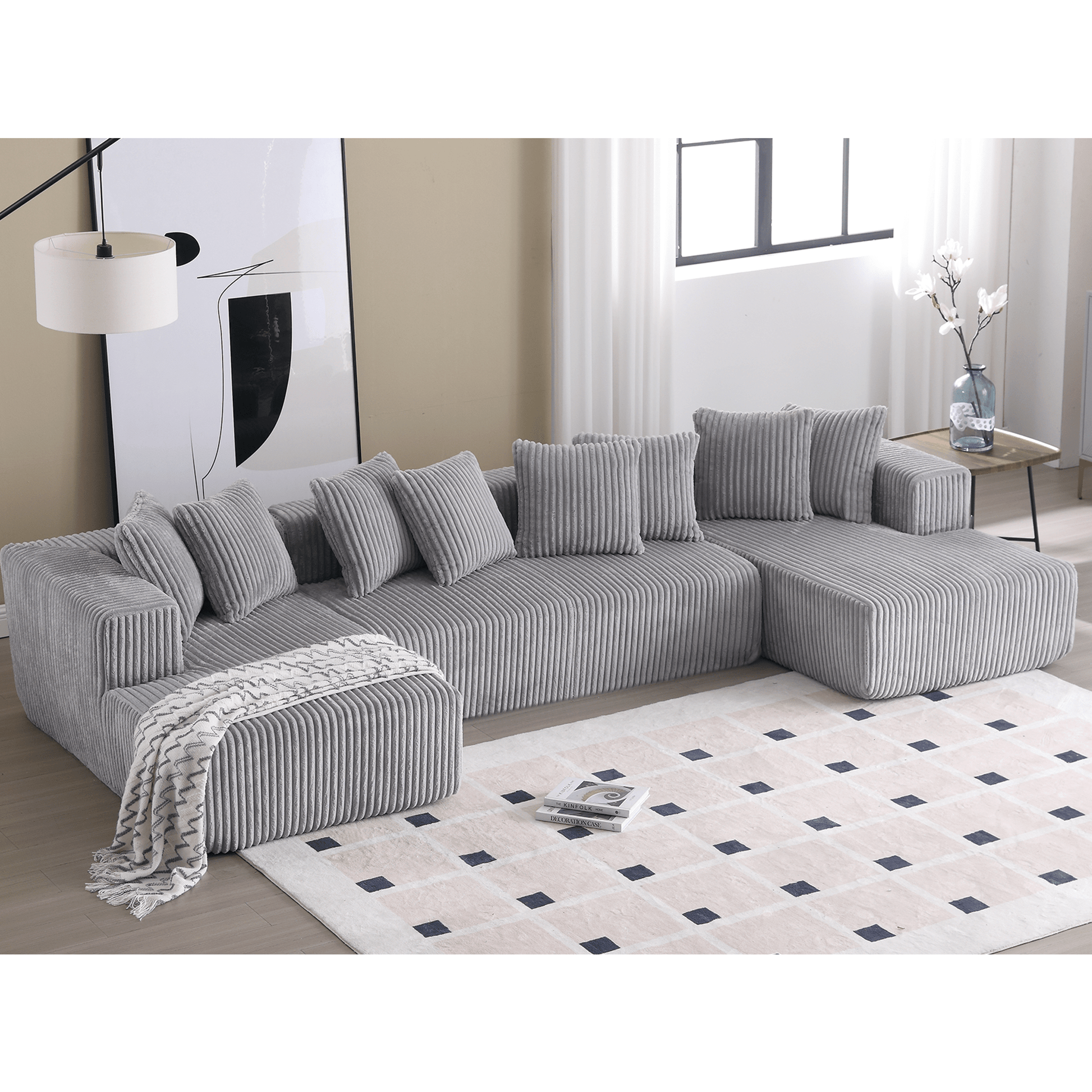 Modular Sectional Couch, U - shaped sofa, Chaise Lounge, Striped fabric (W2981S00010) - Direct Wicker