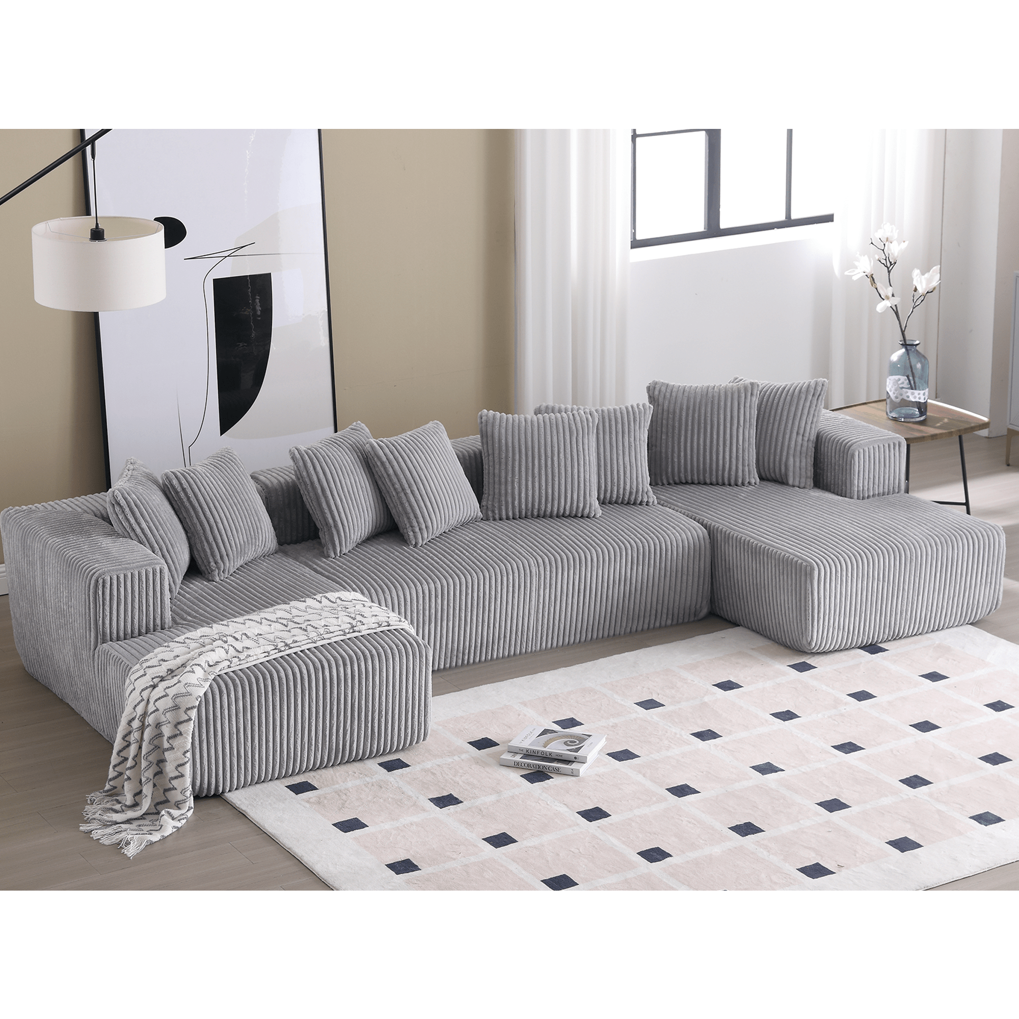 Modular Sectional Couch, U - shaped sofa, Chaise Lounge, Striped fabric (W2981S00010) - Direct Wicker