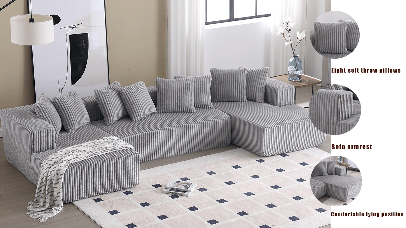 Modular Sectional Couch, U - shaped sofa, Chaise Lounge, Striped fabric (W2981S00010) - Direct Wicker