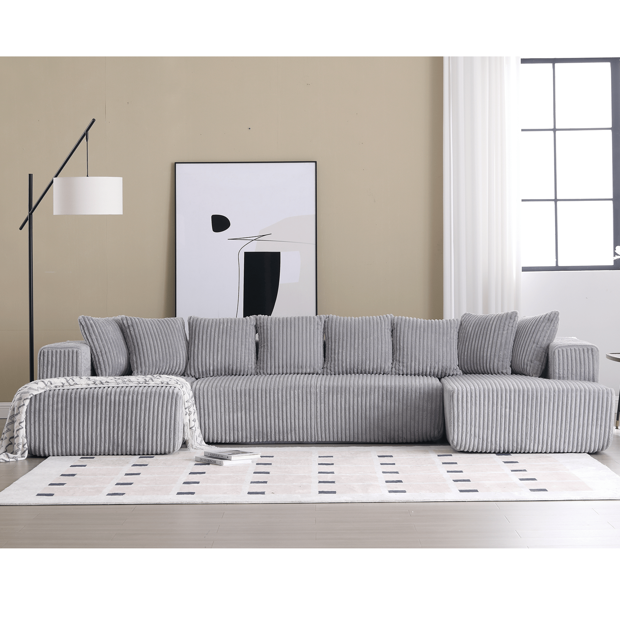 Modular Sectional Couch, U - shaped sofa, Chaise Lounge, Striped fabric (W2981S00010) - Direct Wicker