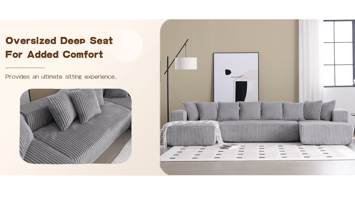 Modular Sectional Couch, U - shaped sofa, Chaise Lounge, Striped fabric (W2981S00010) - Direct Wicker