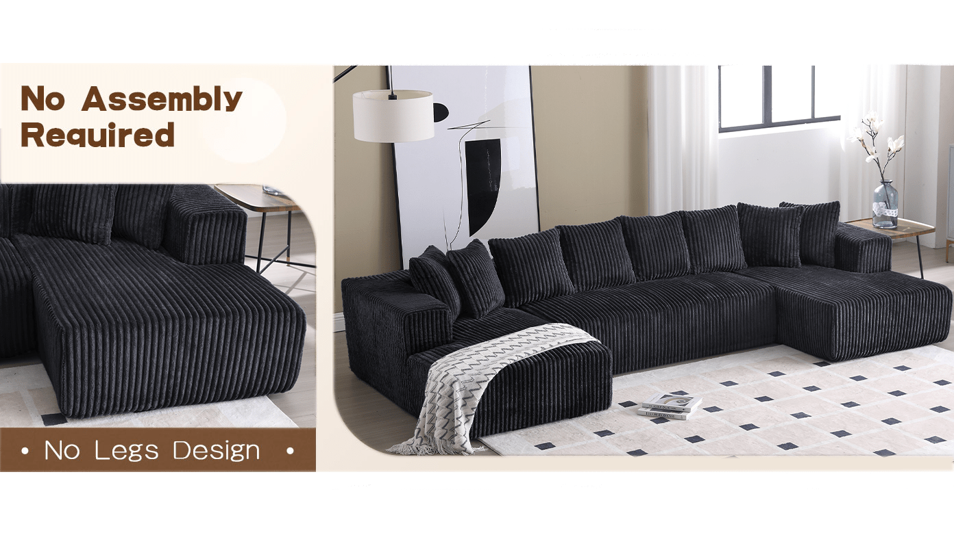 Modular Sectional Couch, U - shaped sofa , Chaise Lounge, Striped fabric (W2981S00011) - Direct Wicker