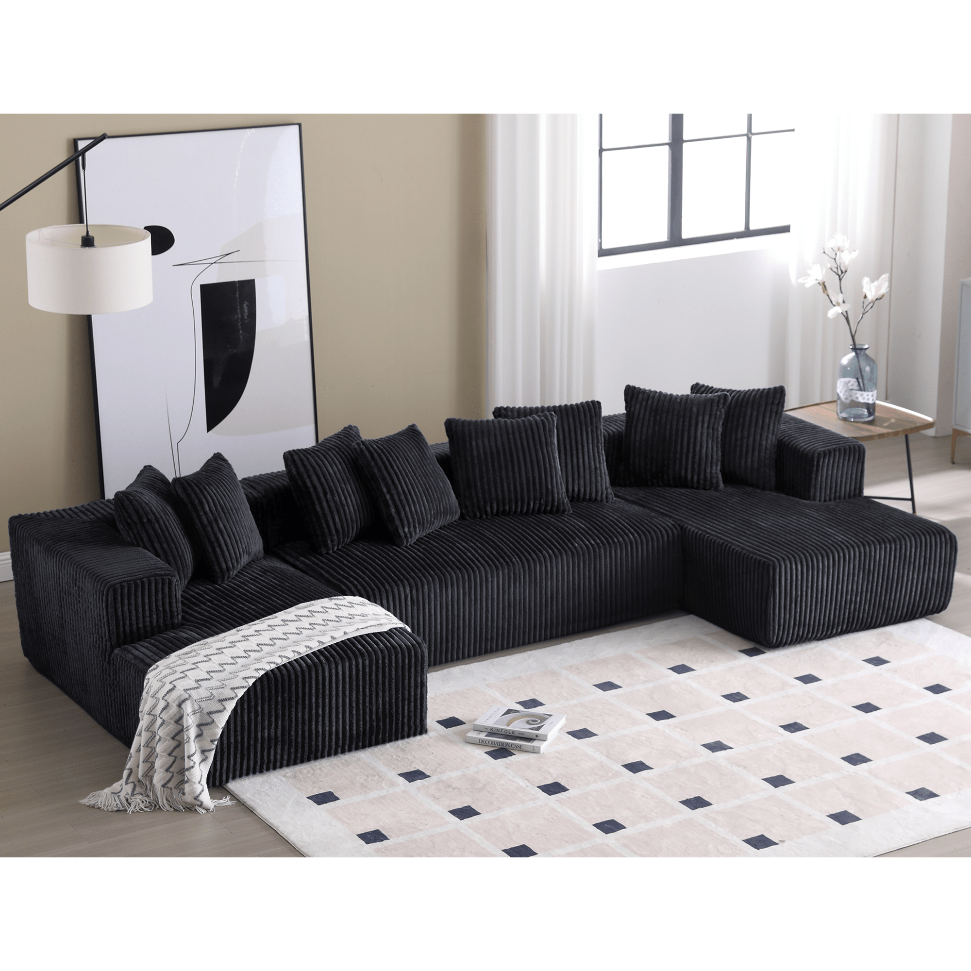 Modular Sectional Couch, U - shaped sofa , Chaise Lounge, Striped fabric (W2981S00011) - Direct Wicker