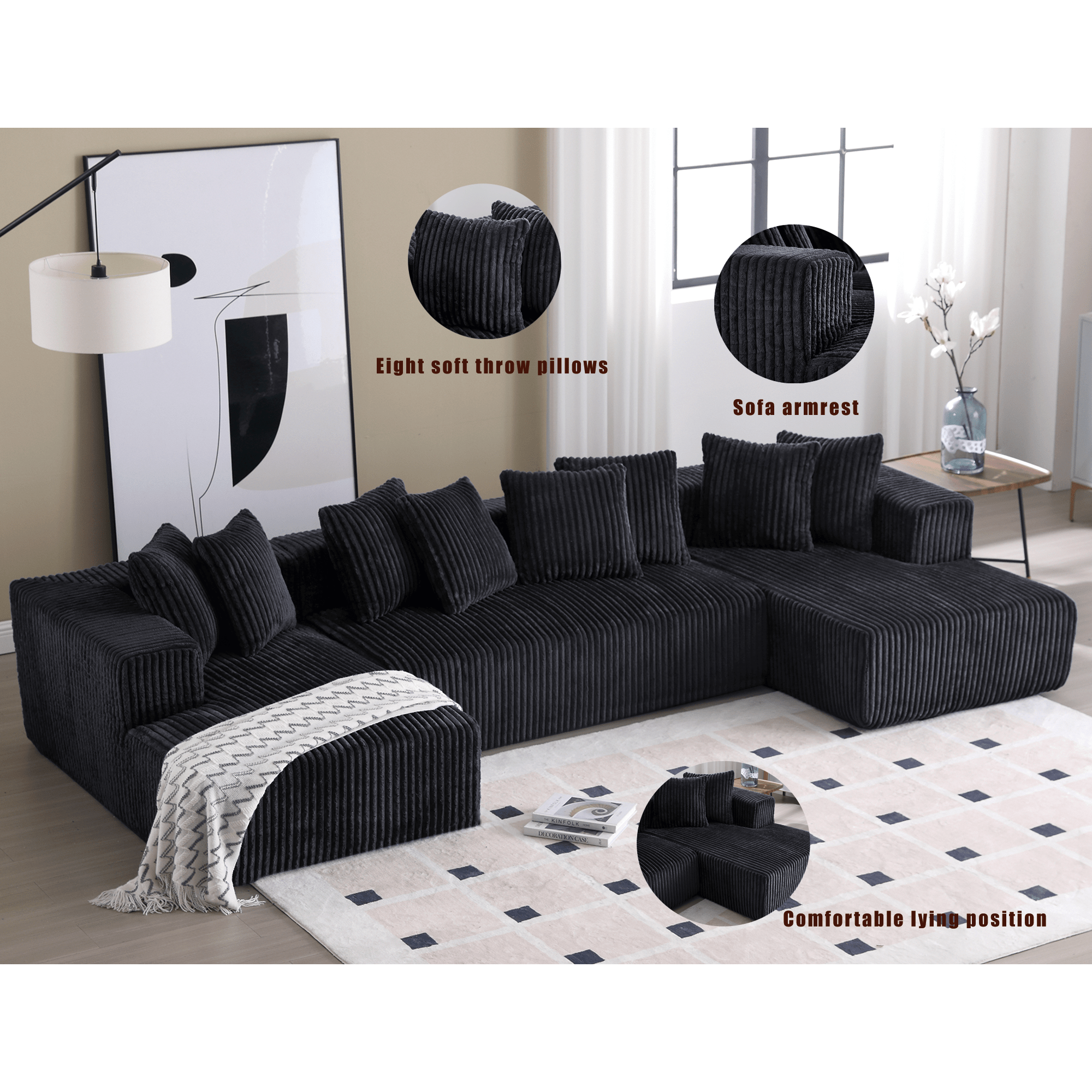Modular Sectional Couch, U - shaped sofa , Chaise Lounge, Striped fabric (W2981S00011) - Direct Wicker