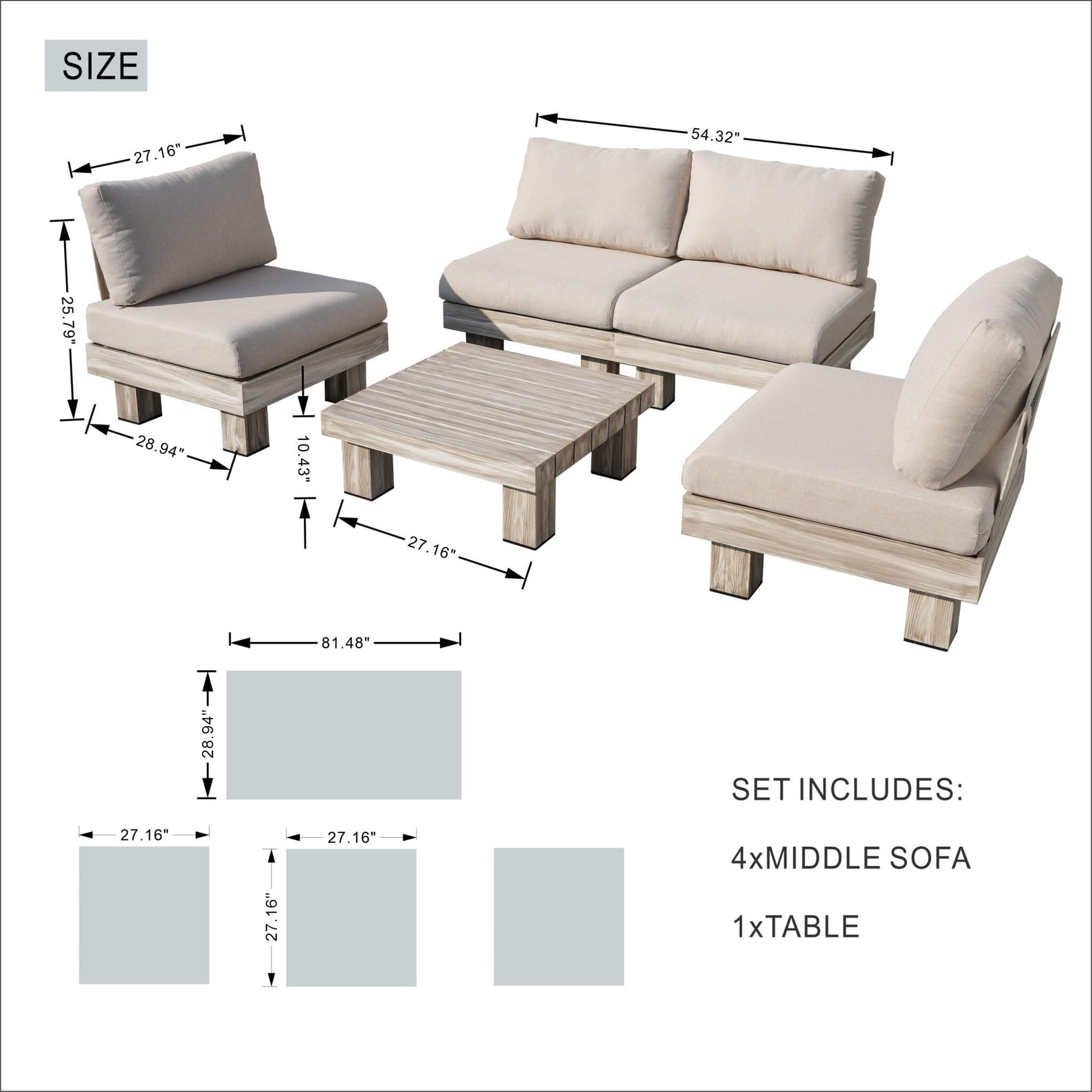 Monterey Modular Armless 4 - Seater Sofa Set (PAS - 2510 - 4S - Armless - SET) - Direct Wicker