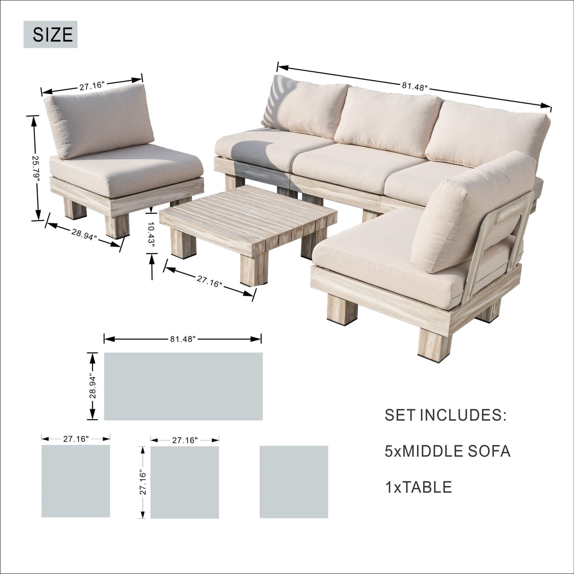 Monterey Modular Armless 5 - Seater Sofa Set (PAS - 2510 - 5S - Armless - SET) - Direct Wicker