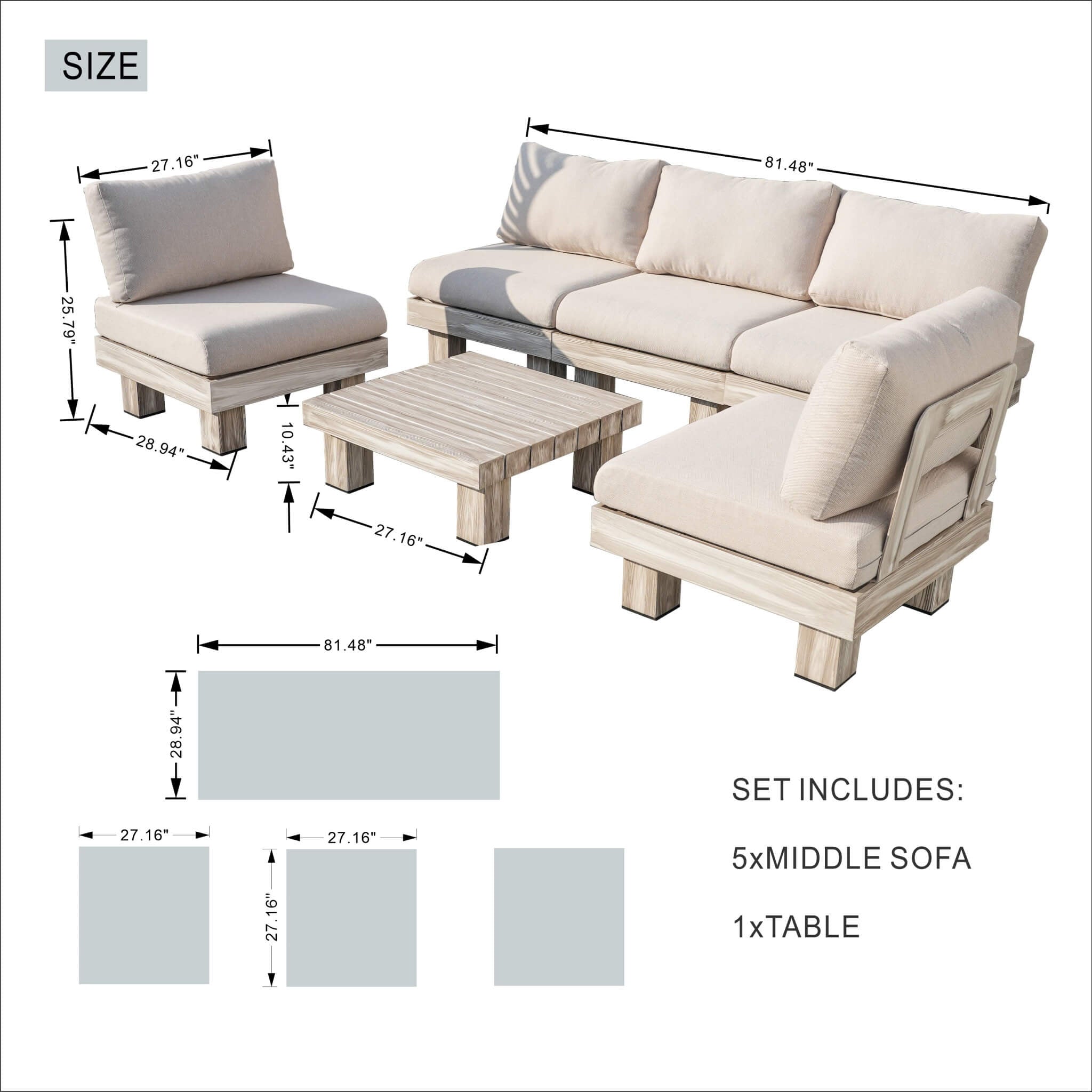Monterey Modular Armless 5 - Seater Sofa Set (PAS - 2510 - 5S - Armless - SET) - Direct Wicker