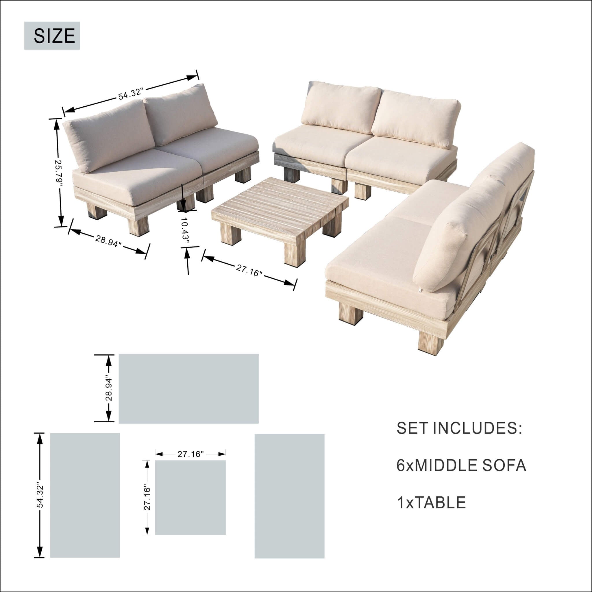 Monterey Modular Armless 6 - Seater Sofa Set (PAS - 2510 - 6S - Armless - SET) - Direct Wicker