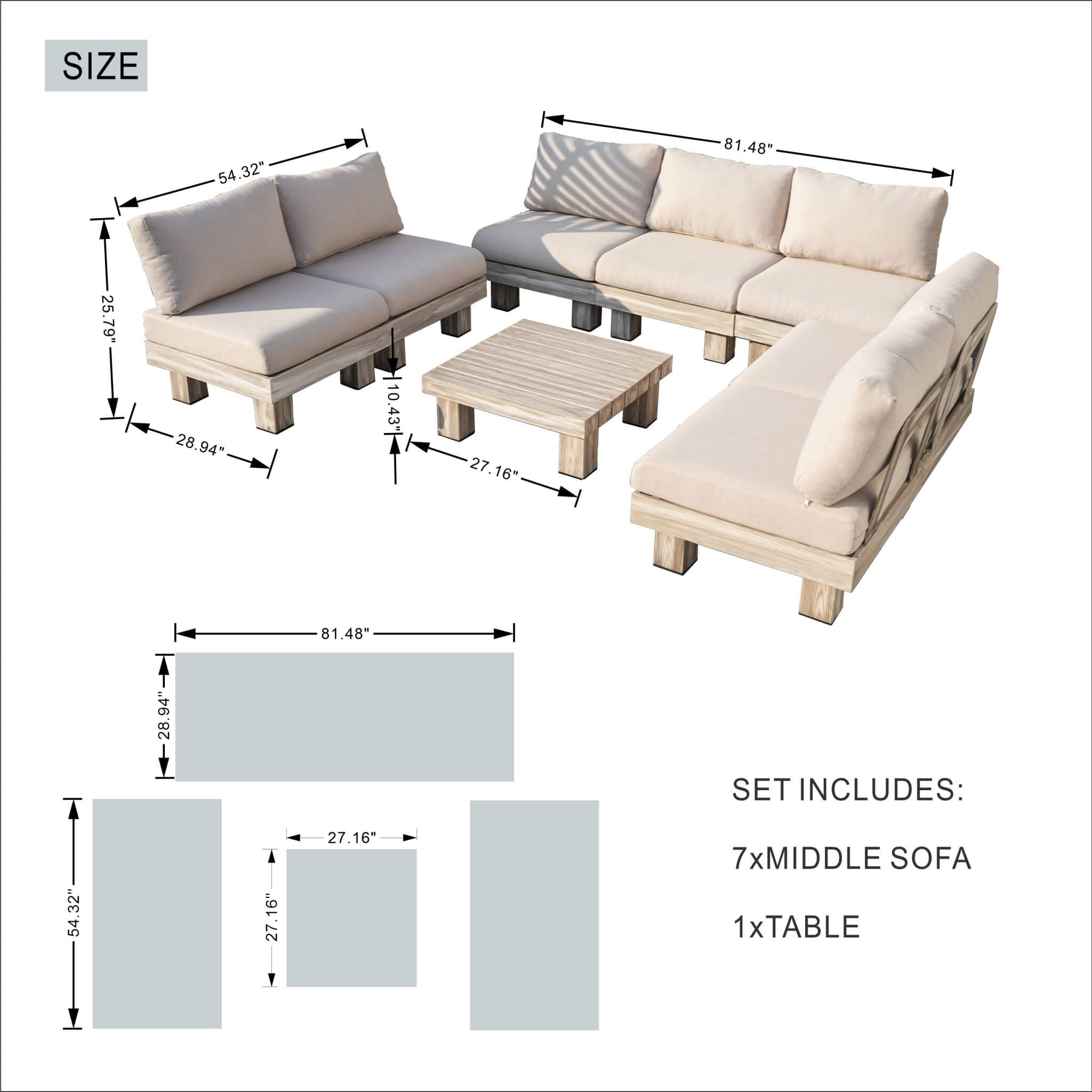 Monterey Modular Armless 7 - Seater Sofa Set (PAS - 2510 - 7S - Armless - SET) - Direct Wicker