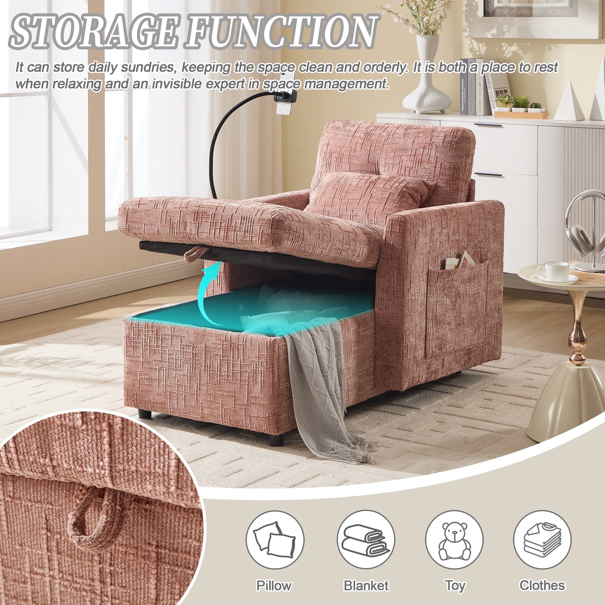 Multifunctional Lazy Person Sofa Recliner with Storage Backrest (W395P318695) - Direct Wicker