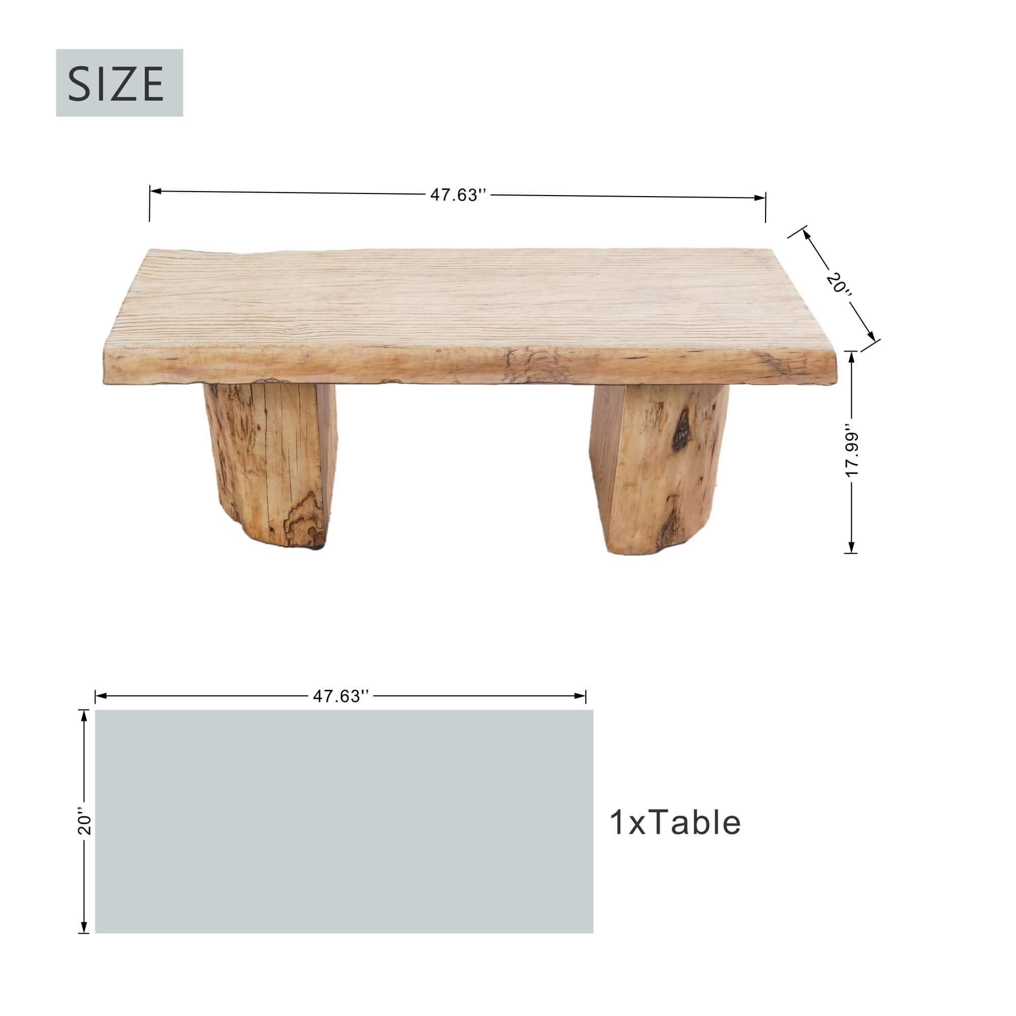 Natural Wood Coffee Table – Terrafab Composite Material with Iron Frame（PAD - 24927TA） - Direct Wicker