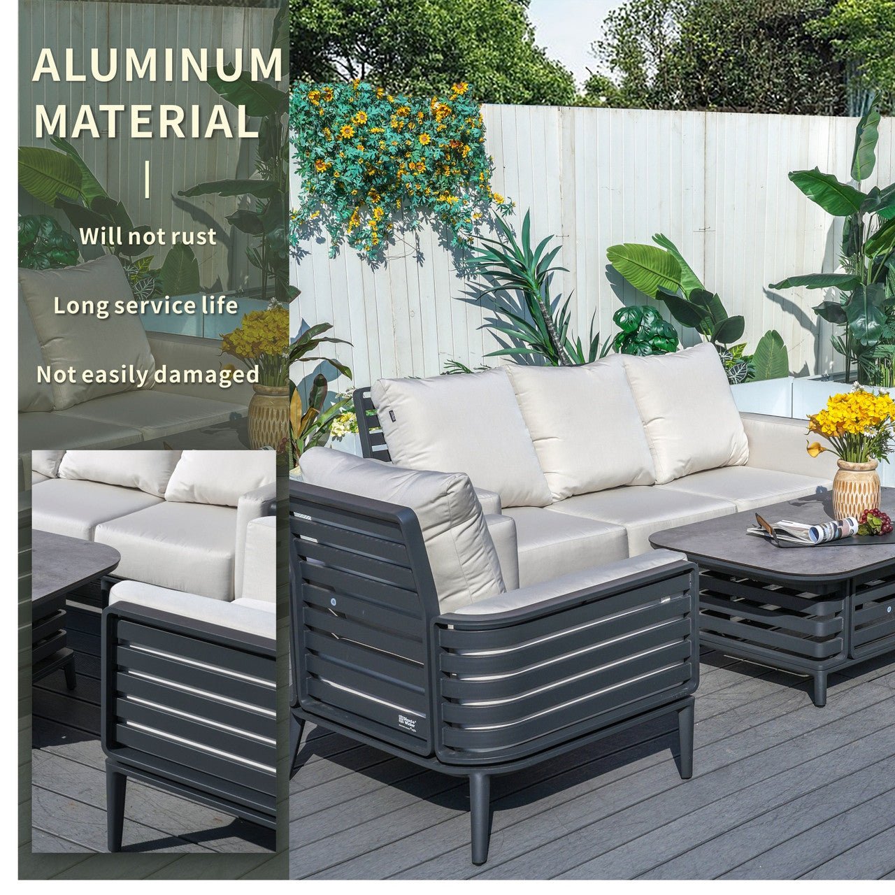 New Aluminum Exposed Tube High-End 5-Seat Sofa Set (PAS-2350TS） - Direct Wicker