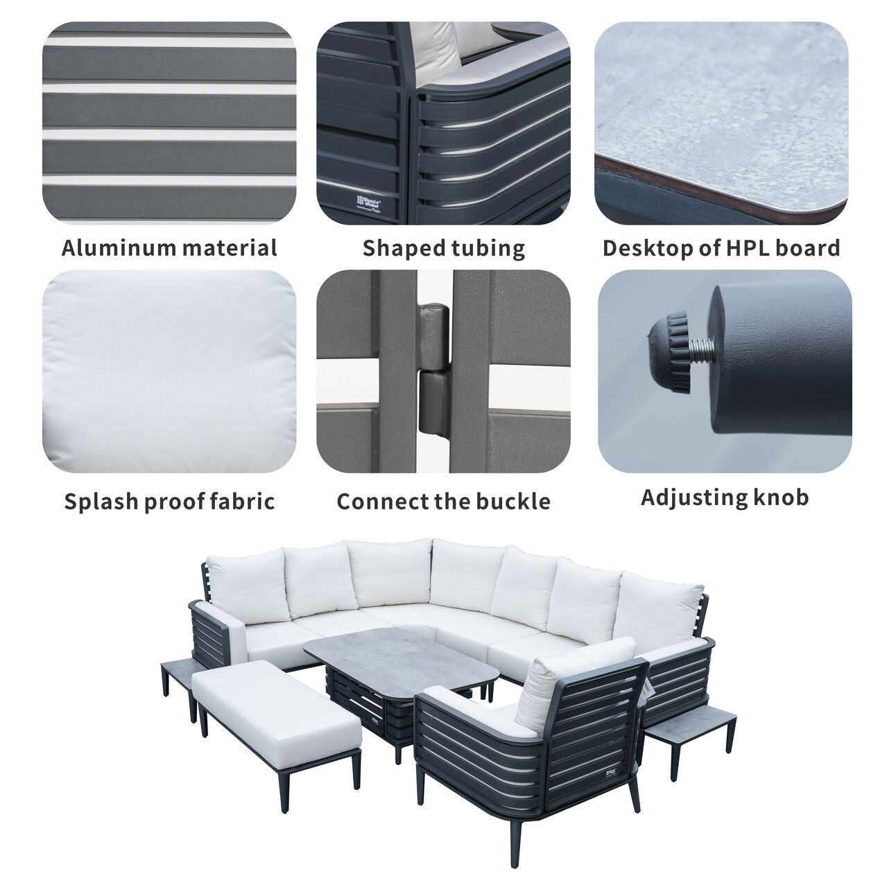 New Aluminum Exposed Tube High - End 8 - Seat Sofa Set (PAS - 2351+2352) - Direct Wicker