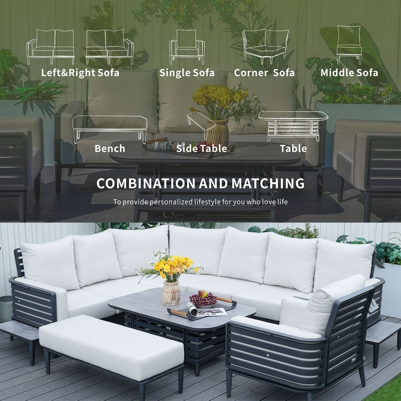 New Aluminum Exposed Tube High - End 8 - Seat Sofa Set (PAS - 2351+2352) - Direct Wicker