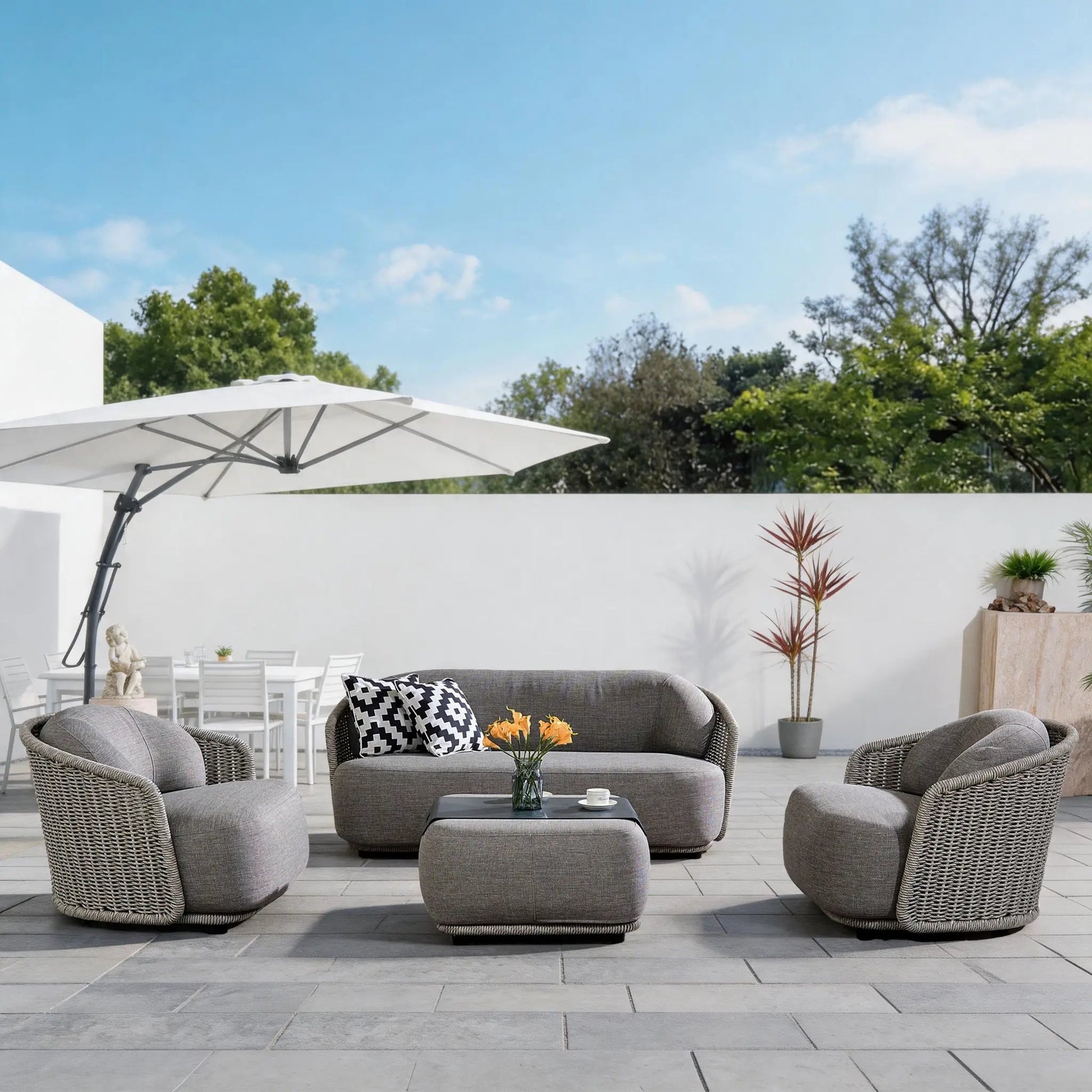 Numa-Style Kepler 4-Seat Sofa Set with Multifunctional Footstool (PJS-Kepler-4S-SofaSet+FS-GR-YT) - Direct Wicker