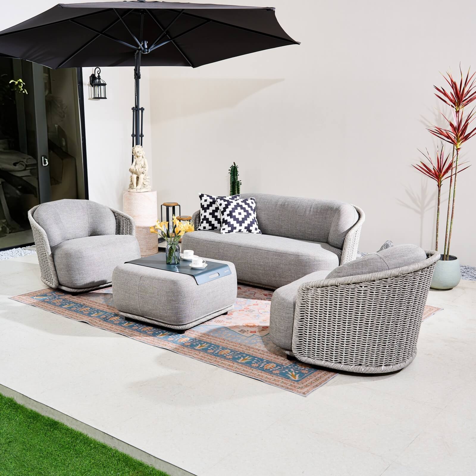 Numa - Style Kepler 4 - Seater Sofa Set with Multifunctional Footstool (PJS - Kepler - 4S - SofaSet+FS - GR - YT) - Direct Wicker
