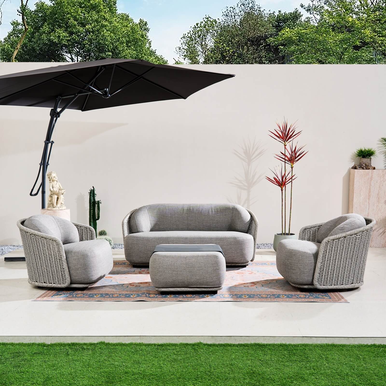 Numa - Style Kepler 4 - Seater Sofa Set with Multifunctional Footstool (PJS - Kepler - 4S - SofaSet+FS - GR - YT) - Direct Wicker