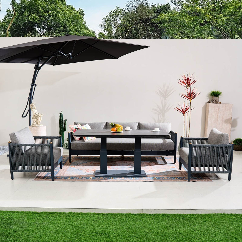 Numa-Style Nord 5-Seat Sofa Set with Rising Dining & Coffee Table (PJD-Nord-5S-SofaSet+RT-GR-YT) - Direct Wicker