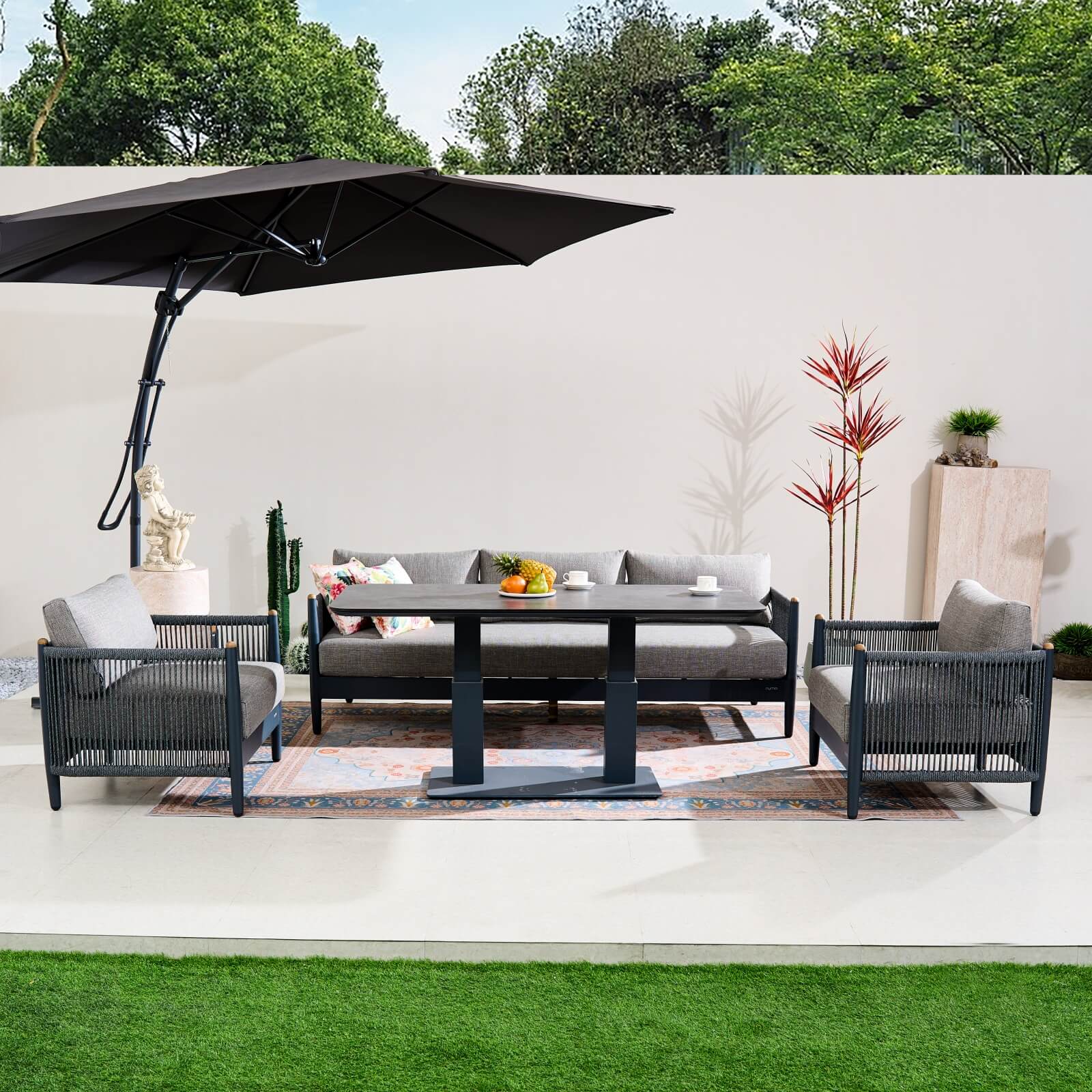 Numa-Style Nord 5-Seat Sofa Set with Rising Dining & Coffee Table (PJD-Nord-5S-SofaSet+RT-GR-YT) - Direct Wicker
