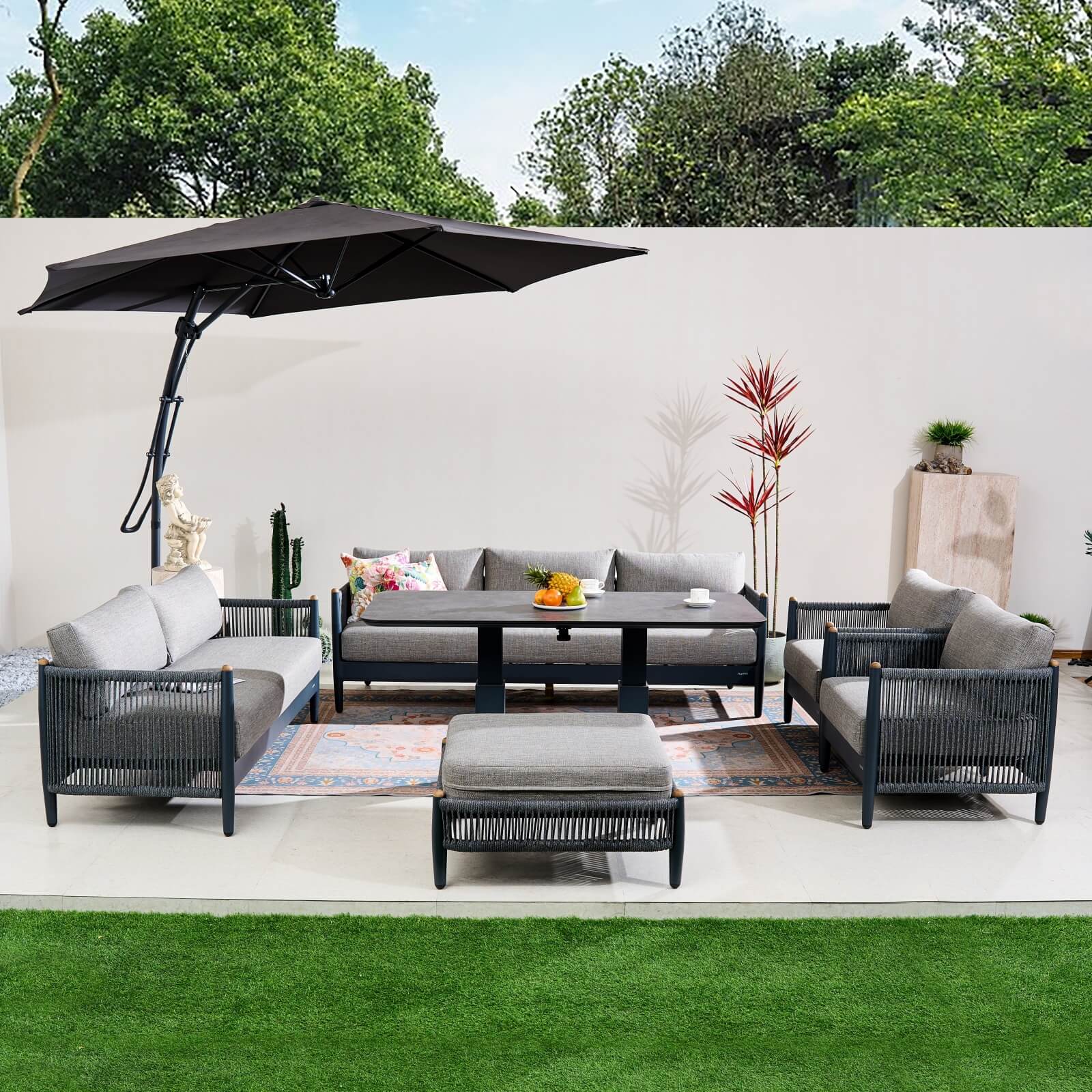 Numa - Style Nord 7 - Seat Sofa Set with Rising Dining & Coffee Table (PJD - Nord - 7S - SofaSet+RT - GR - YT) - Direct Wicker