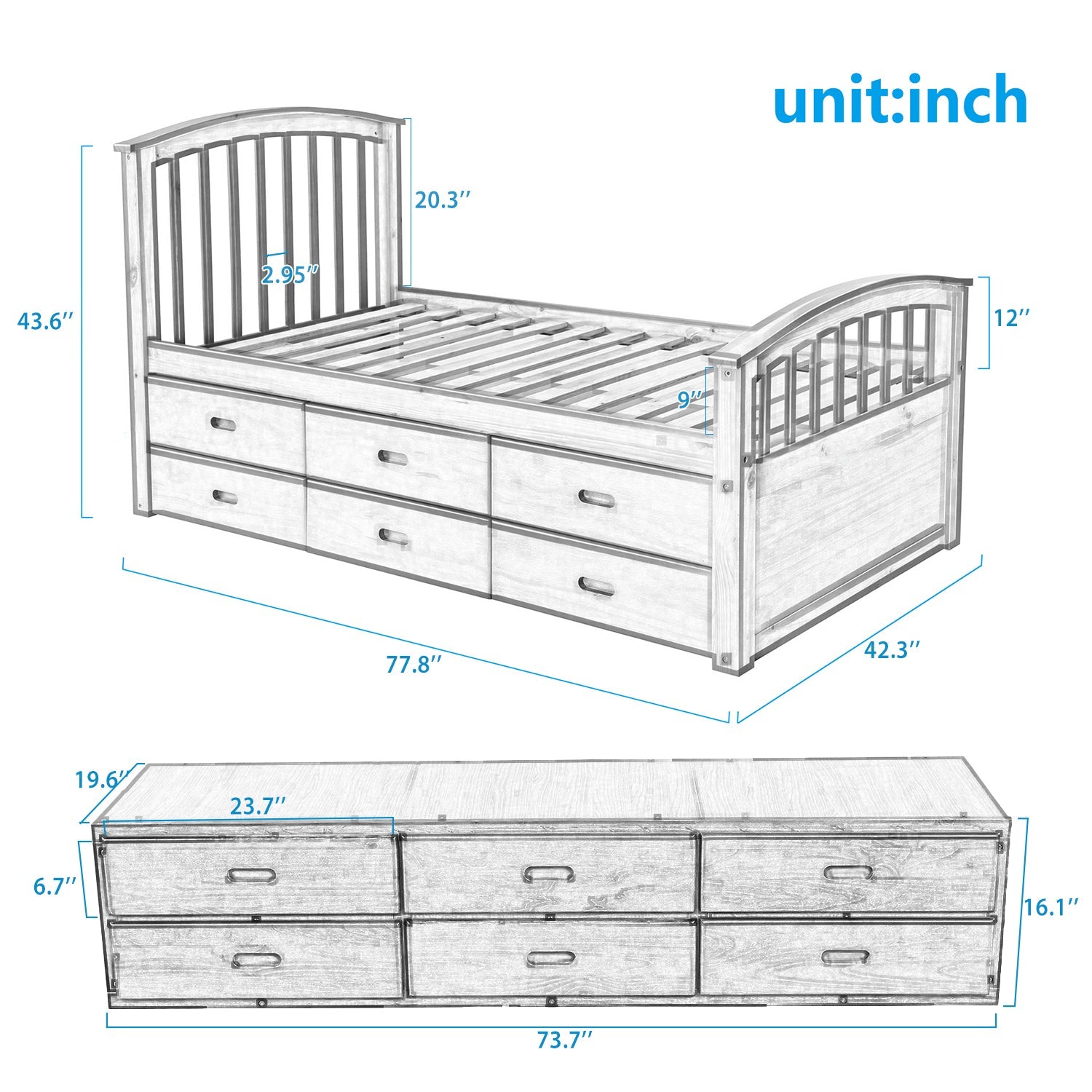 Orisfur Twin Bed Frame With Drawers, Constructed From Solid Wood (SG000120EAA) - Direct Wicker