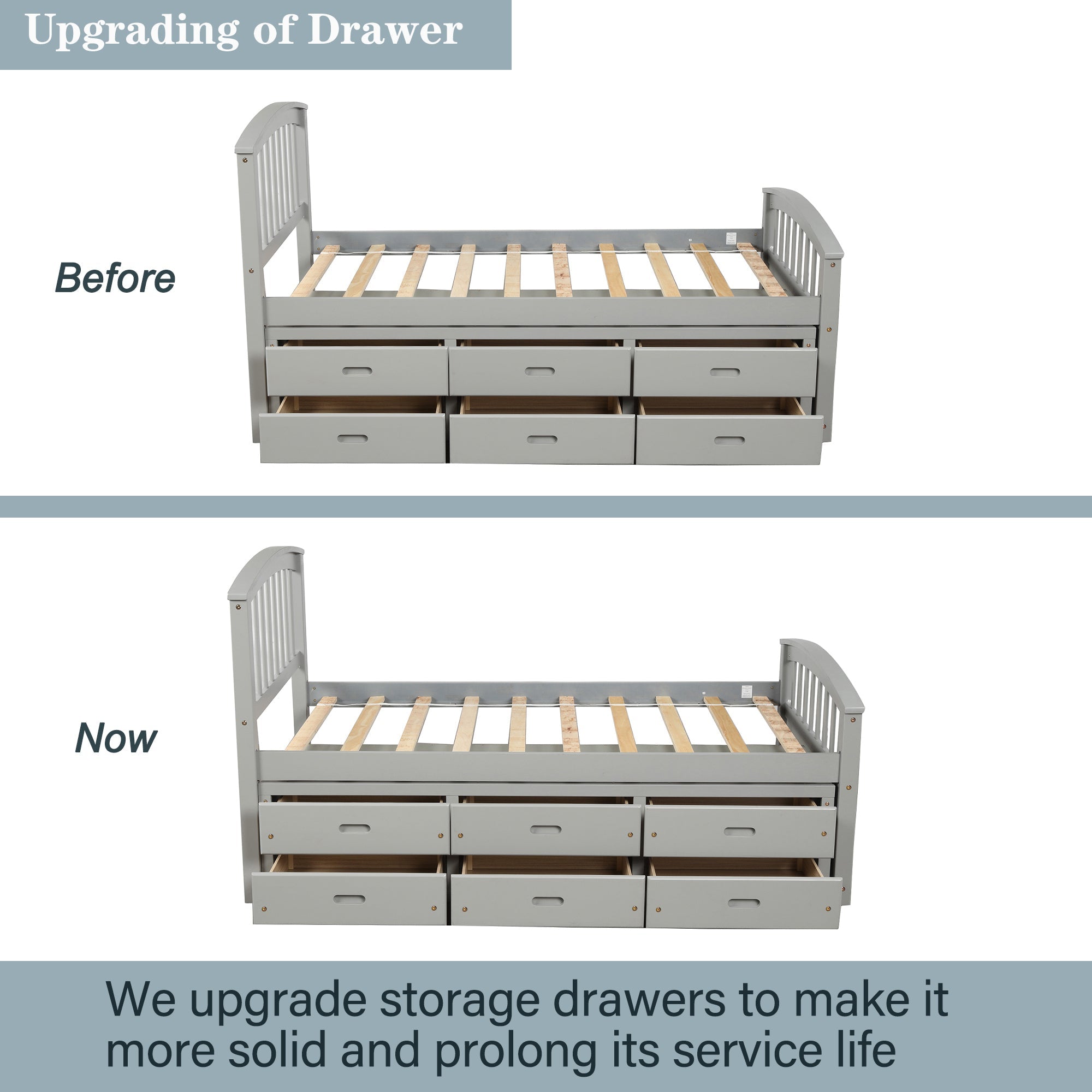 Orisfur Twin Bed Frame With Drawers, Constructed From Solid Wood (SG000120EAA) - Direct Wicker