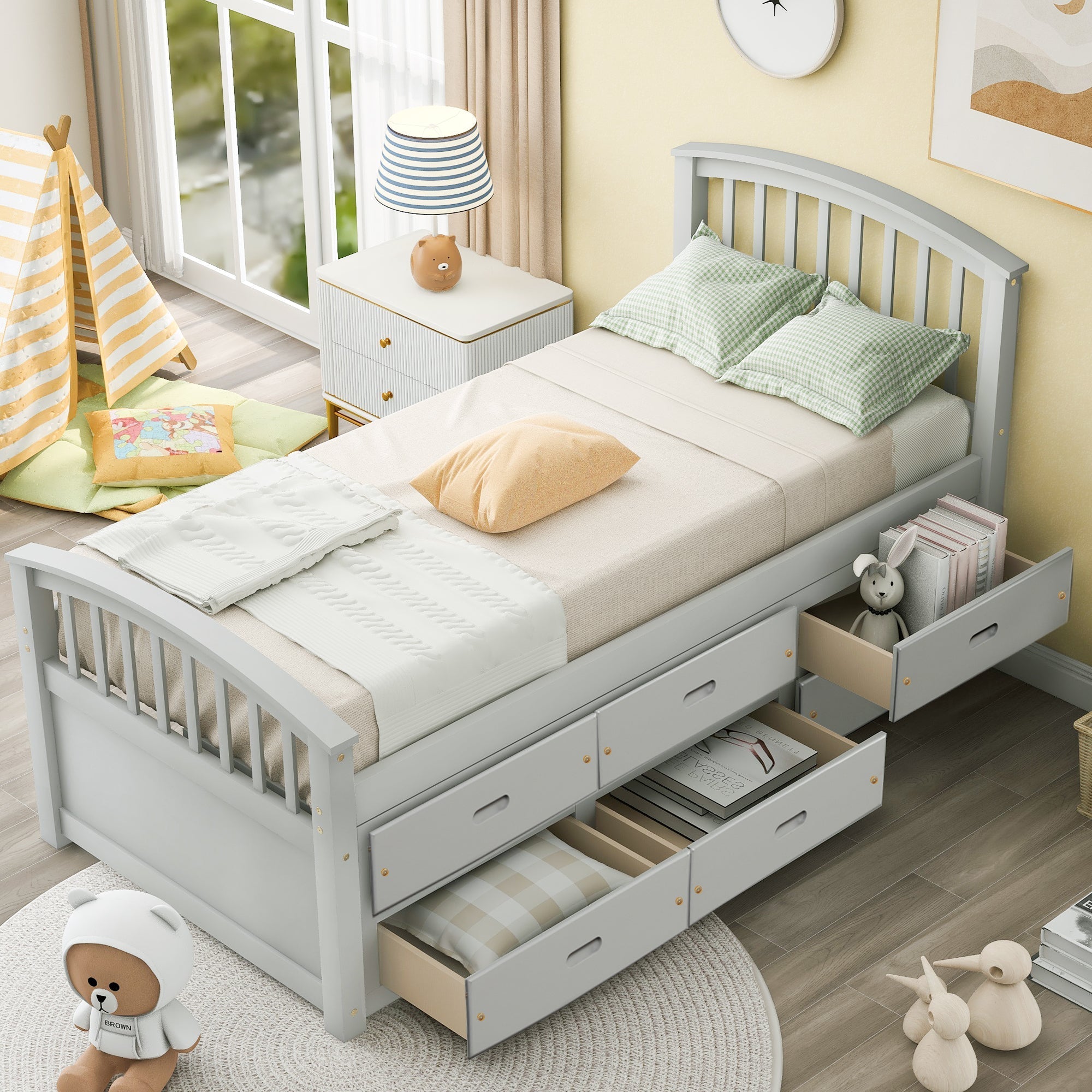 Orisfur Twin Bed Frame With Drawers, Constructed From Solid Wood (SG000120EAA) - Direct Wicker