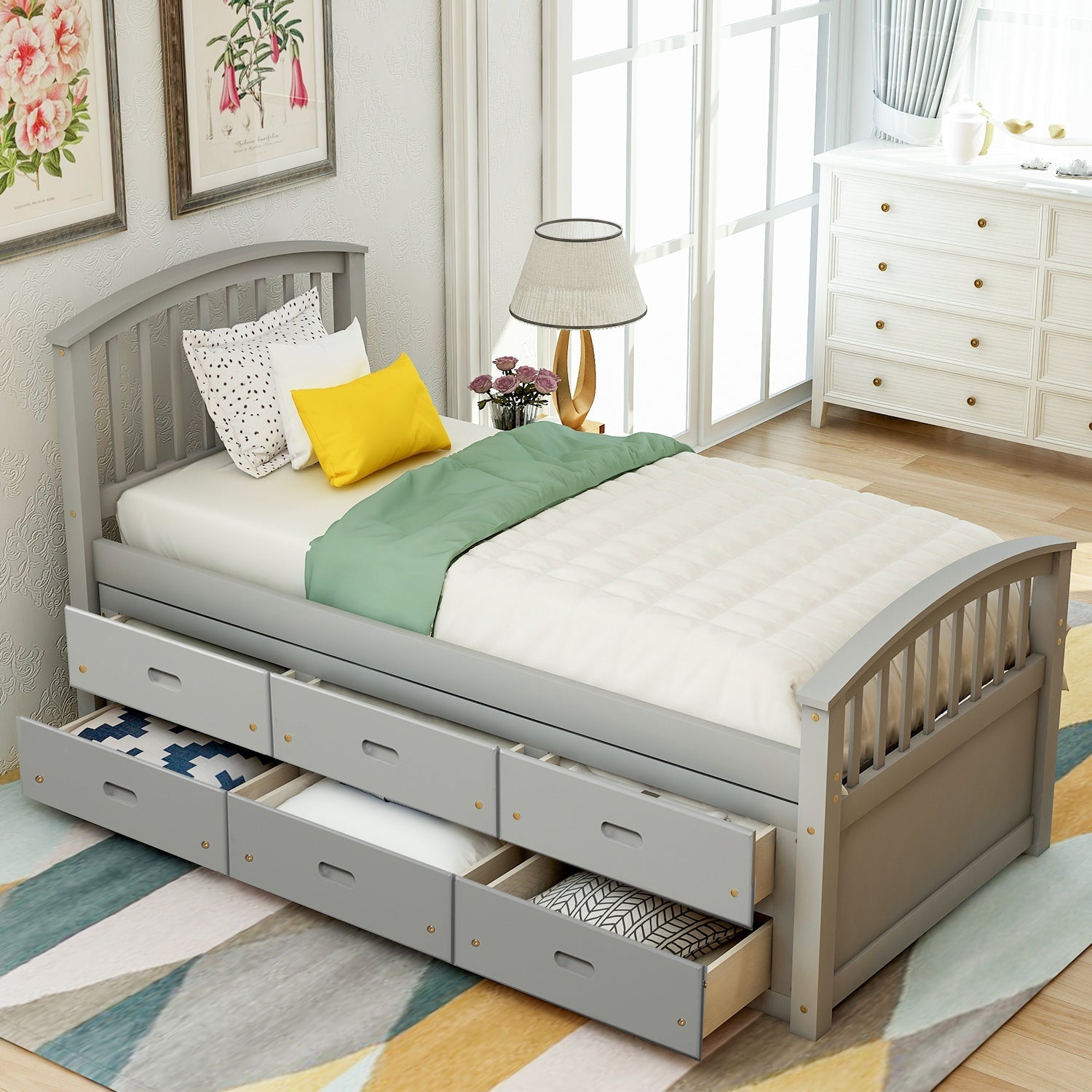 Orisfur Twin Bed Frame With Drawers, Constructed From Solid Wood (SG000120EAA) - Direct Wicker