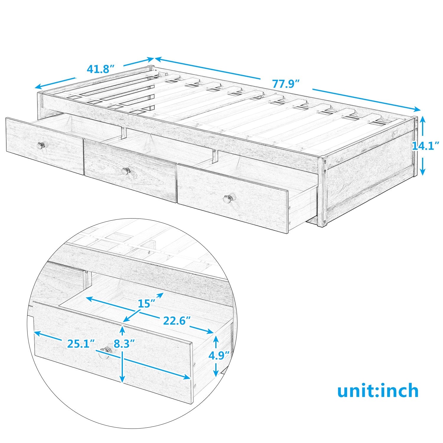 Orisfur. Twin Size Platform Storage Bed with 3 Drawers (WF193634AAL) - Direct Wicker