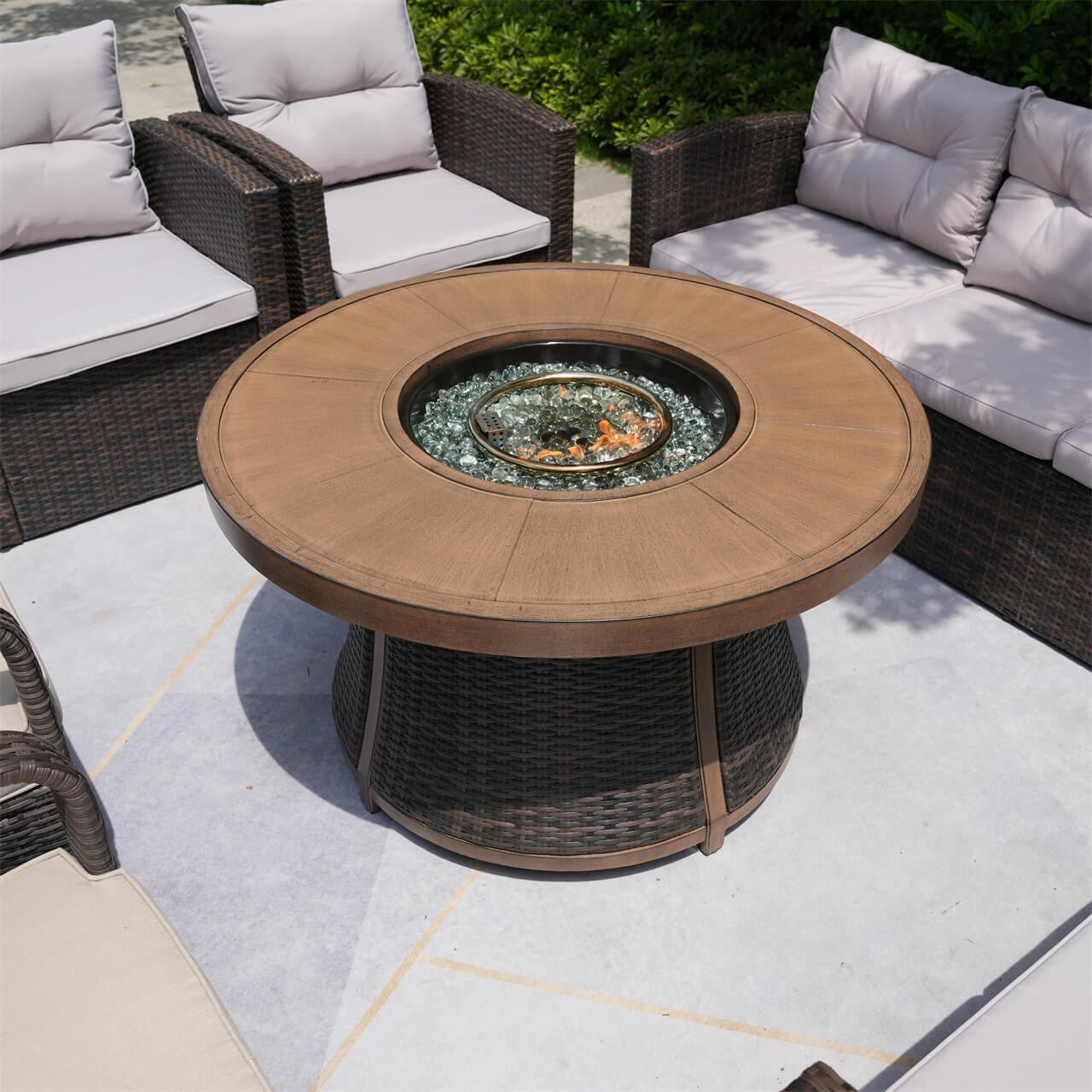 Outdoor 42" Round Gas Fire Pit Table – Aluminum Frame & Rattan Base (G3R521E) - Direct Wicker