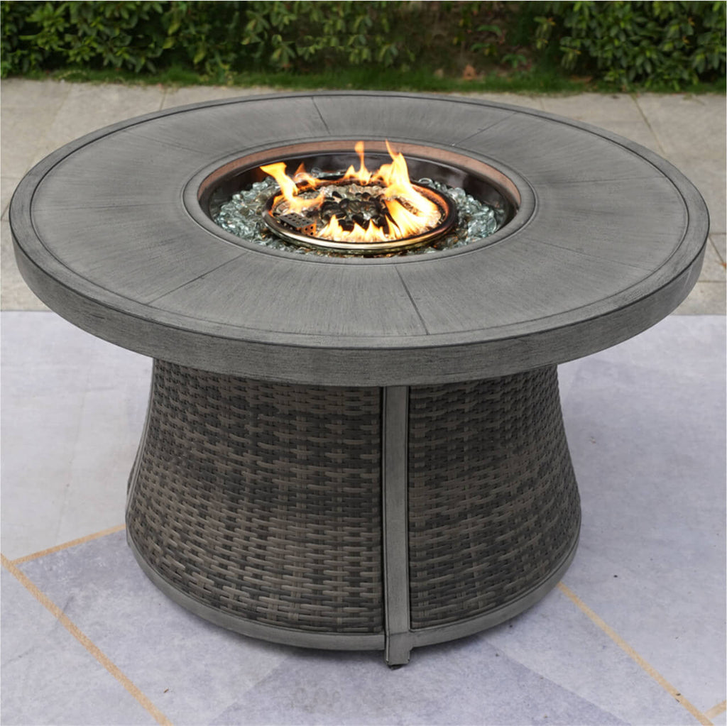 Outdoor 42" Round Gas Fire Pit Table – Aluminum Frame & Rattan Base (G3R521E) - Direct Wicker